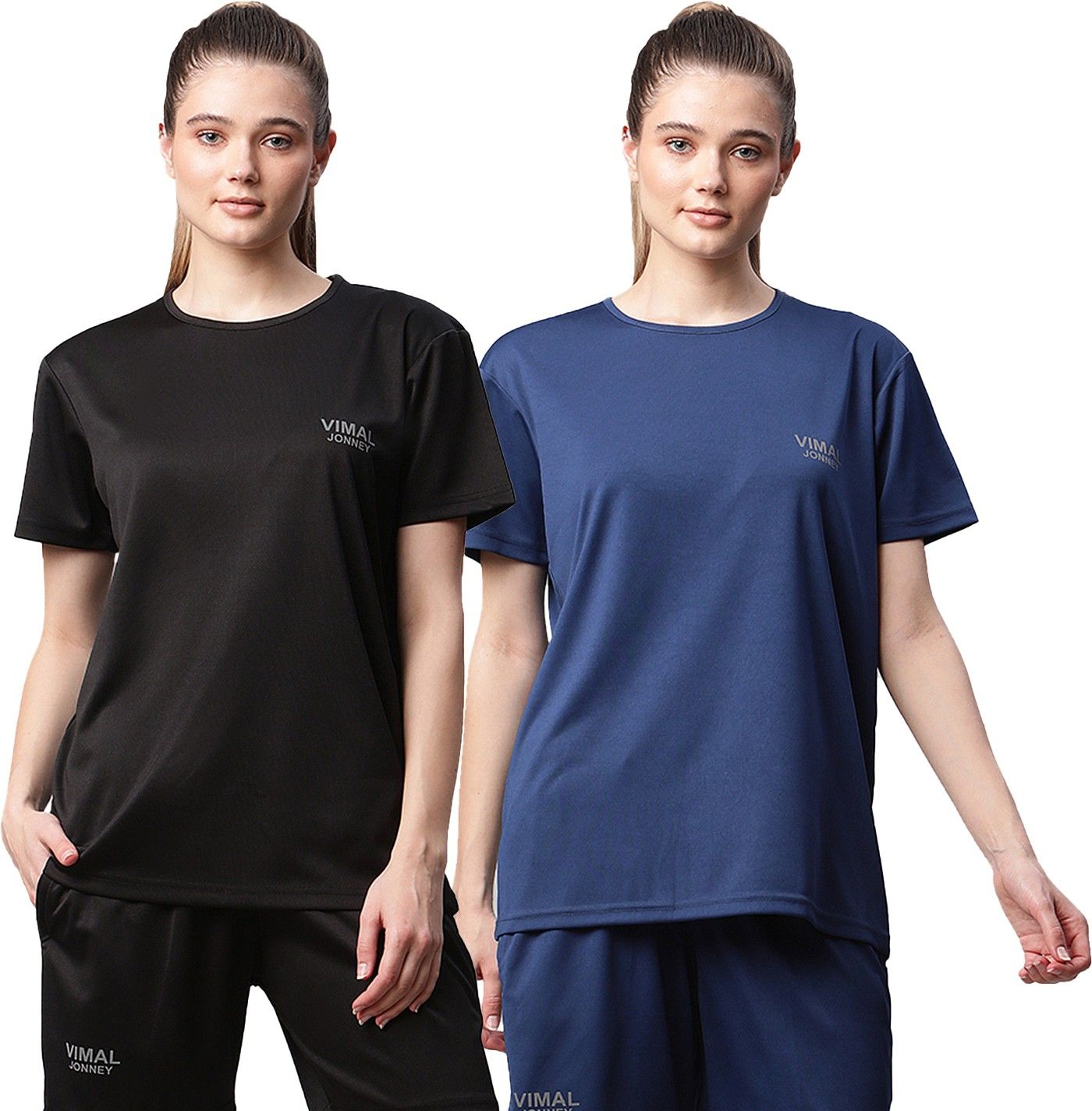 mack jonney Pack of 2 Women Solid Round Neck Polyester Multicolor T-Shirt-picture-20