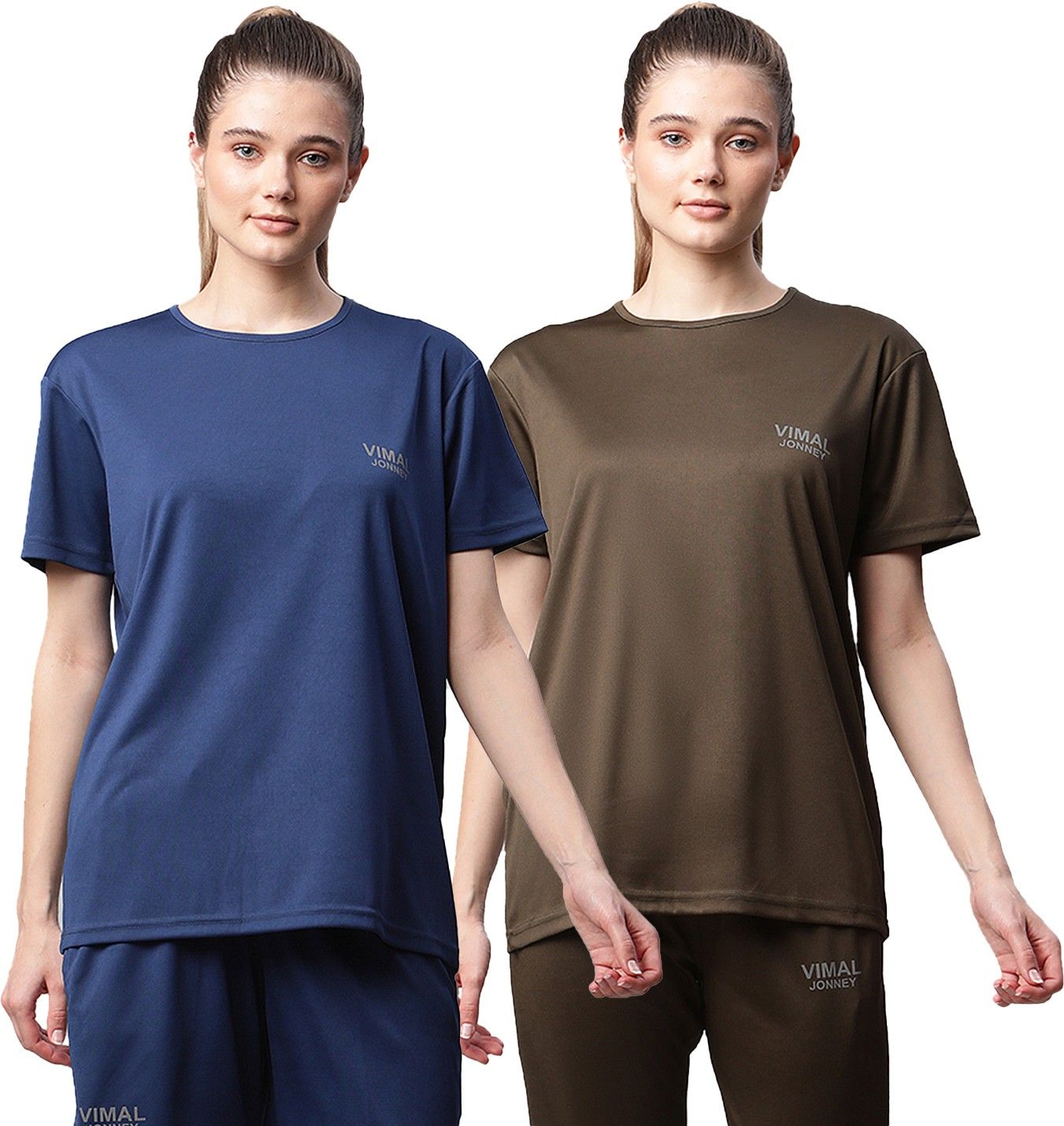 mack jonney Pack of 2 Women Solid Round Neck Polyester Multicolor T-Shirt-picture-28