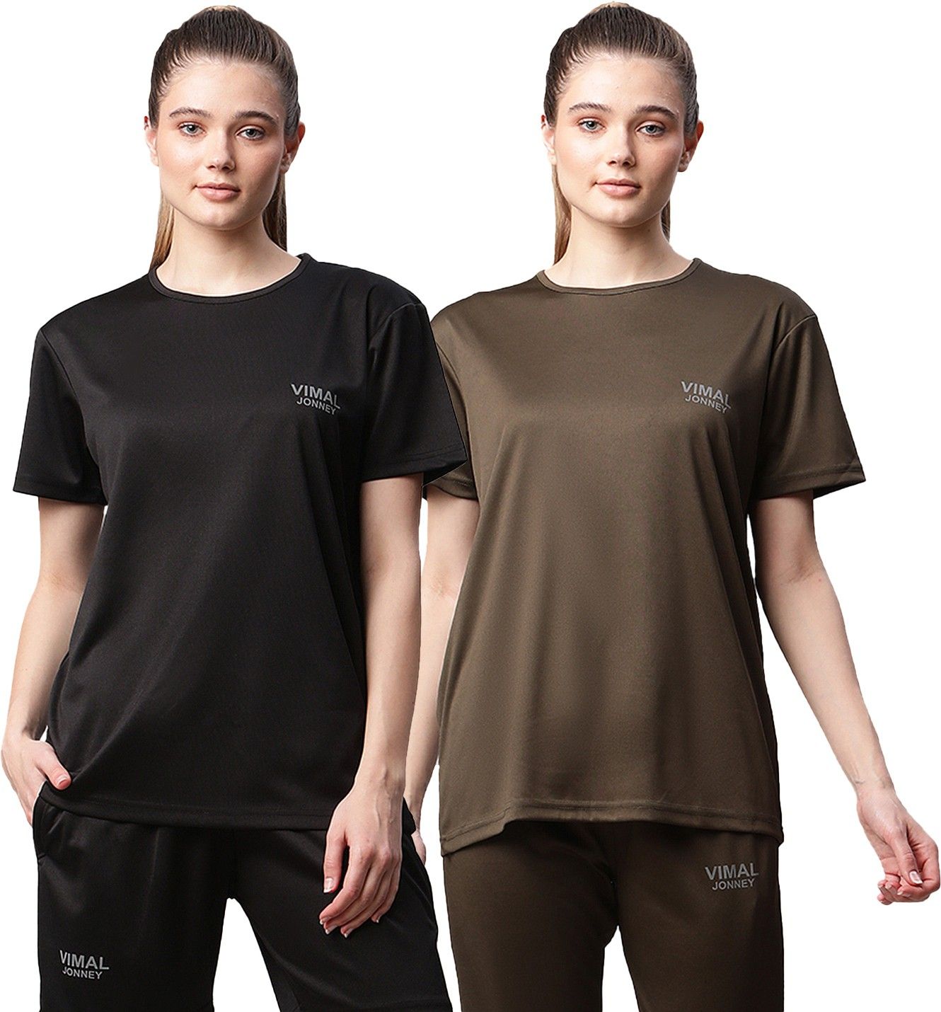 mack jonney Pack of 2 Women Solid Round Neck Polyester Multicolor T-Shirt-picture-27