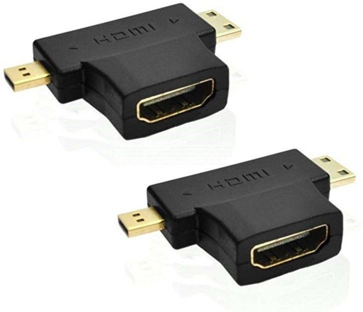 BIGWHEEL Black Set Of 2 Pcs Hdmi Female to Mini and Micro Hdmi Male Adapter T-Shape Converter Phone Converter-image-25