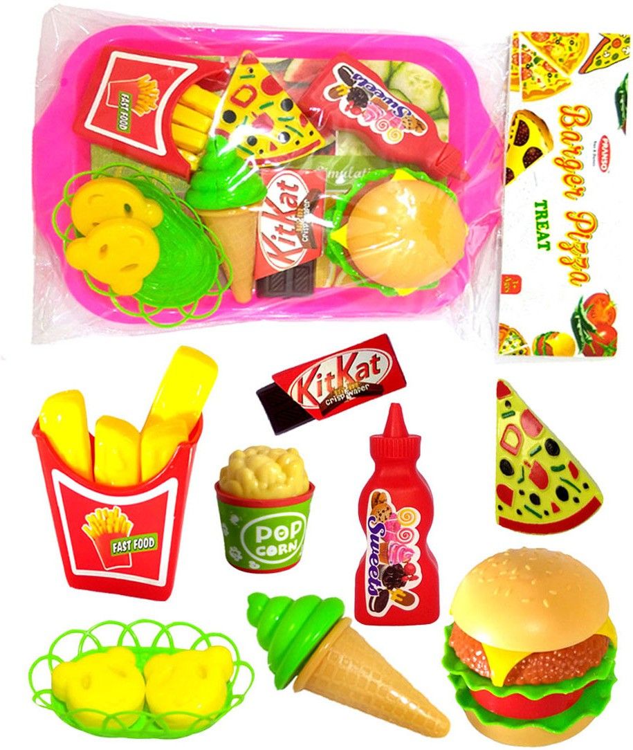 Barger Pizza Toy and French Fries with Food Trey for Boys Girls Kids Multicolor-image-24
