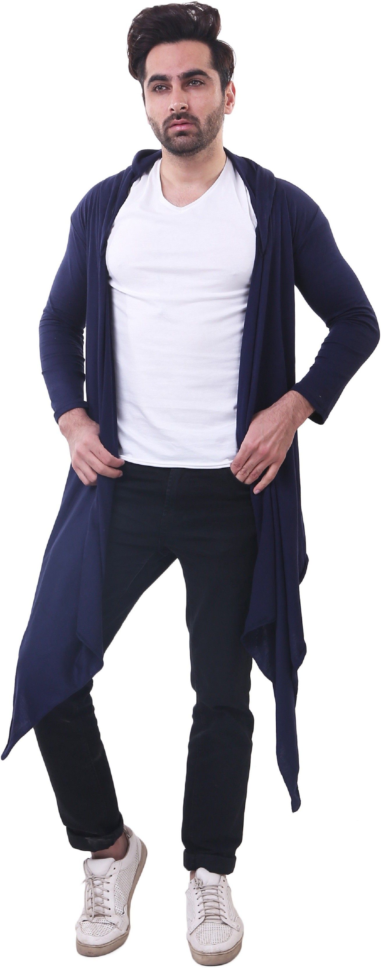 Men Asymmetric Full Sleeve Dark Blue Shrug