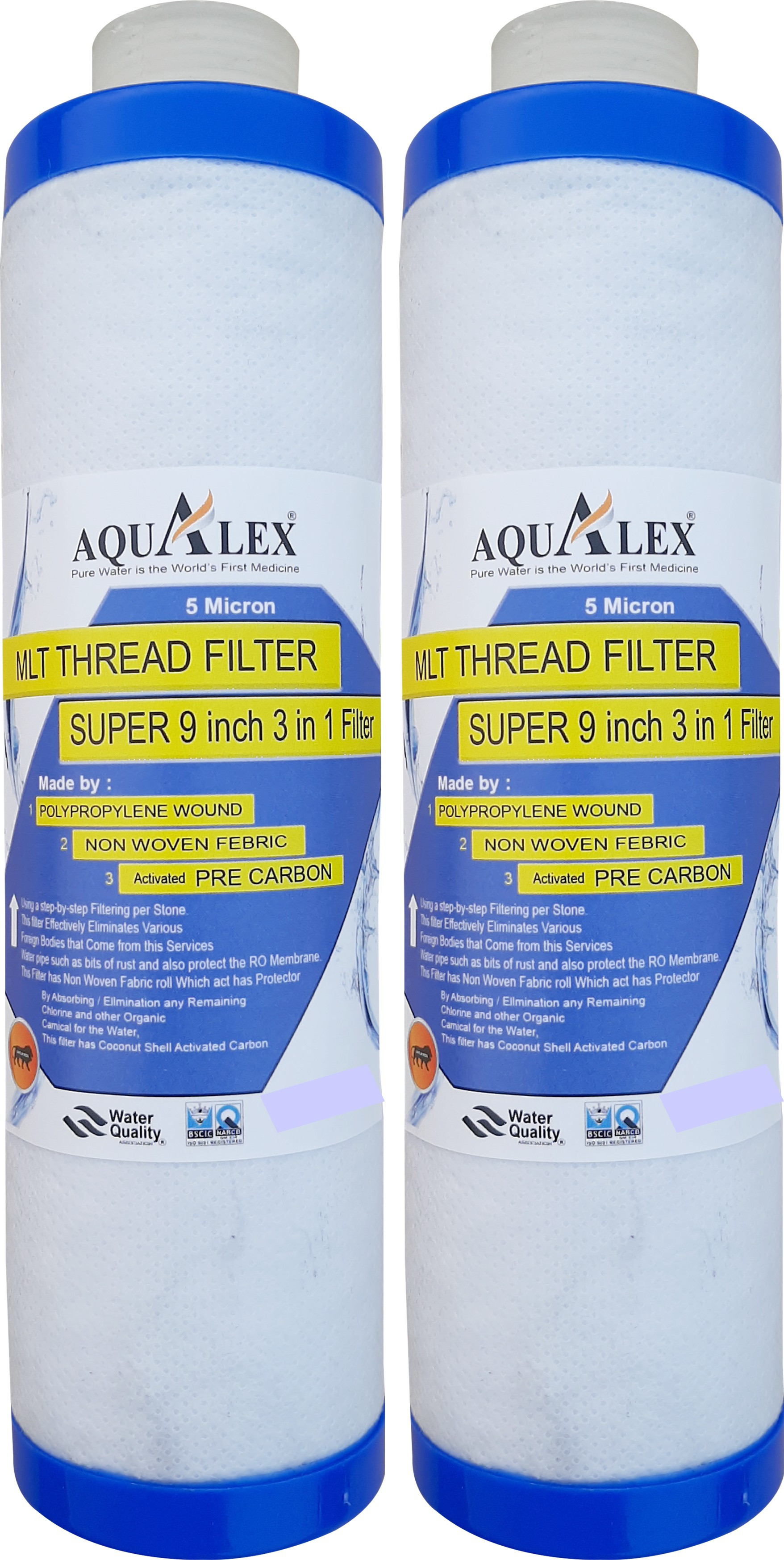 aqualex 2pc MLT filter Cartridge 9 inch. 3 in 1 Multilayered Tap Mount Water Filter image 1