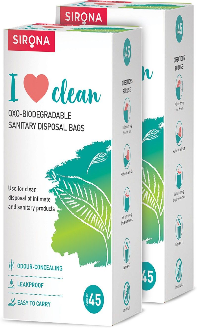Sanitary Disposable Bags - 90 Bags (2 Pack - 45 Bags Each) for Discreet Disposal of Tampons, Condoms, Sanitary Pads, Panty Liners & Personal Hygiene Waste Baby Diapers and Sanitary Disposal Bags