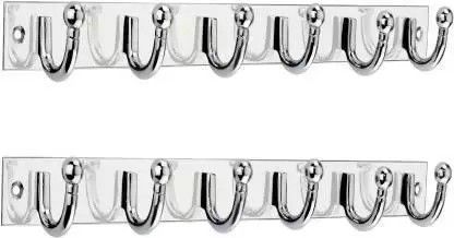Stainless Steel And Aluminium Alloys Zyra Wall Hook 6 Legs Silver Pack of 2 Door Hanger-image-36