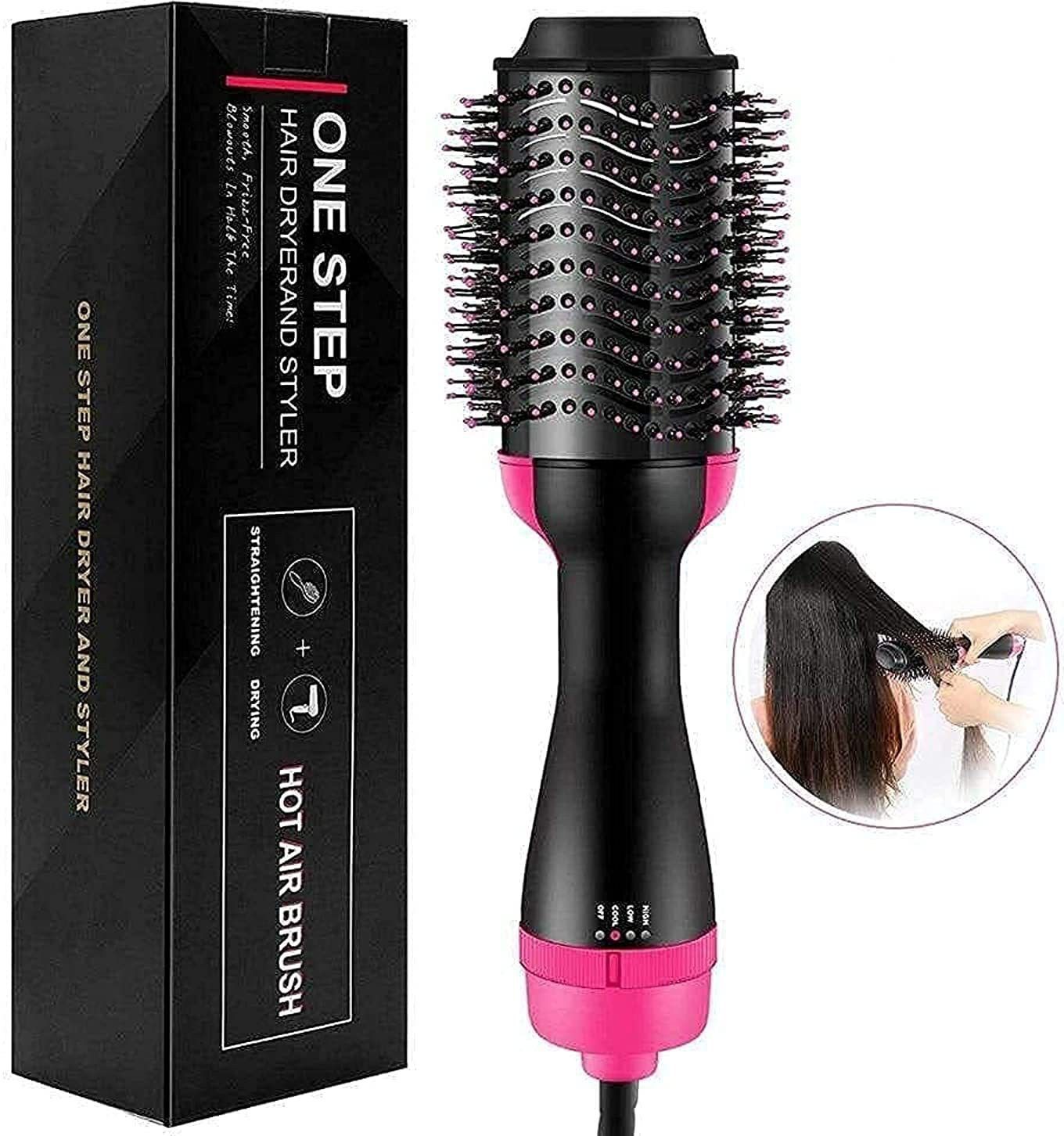 One Step Hair Dryer Hair Styler (Black, Pink)-image-0