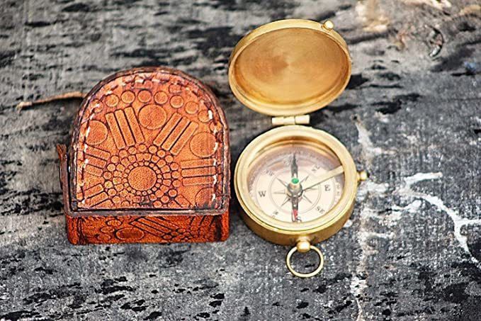 snc Brass Pocket Compass with Lather Box Compass-picture-43