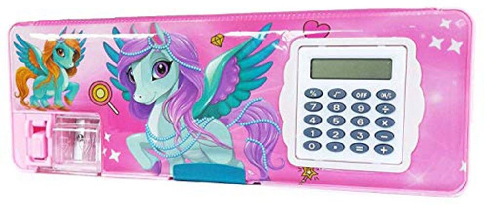 spartone Inbuilt Calculator & Sharpner Beautiful Unicorn Art Plastic Pencil Box Geometry Box-picture-12