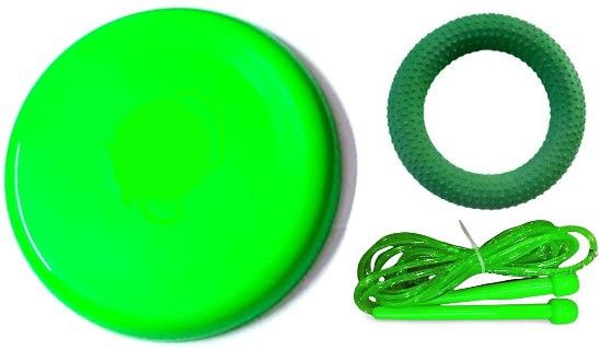 Green Color Flying Disc || Dotted Rubber Tennikoit Ring || Skipping Rope || Plastic Sports Frisbee
