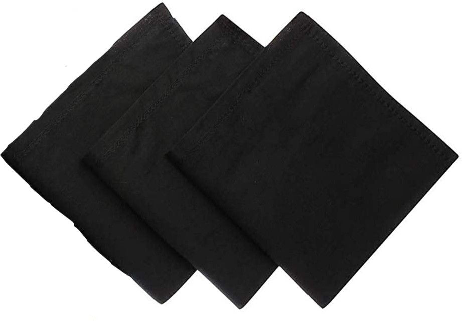 Good Shopkeeper Plain Black Cotton Handkerchief 20inches x 20inches Pack of 3 ["Plain Black"] Handkerchief-picture-18
