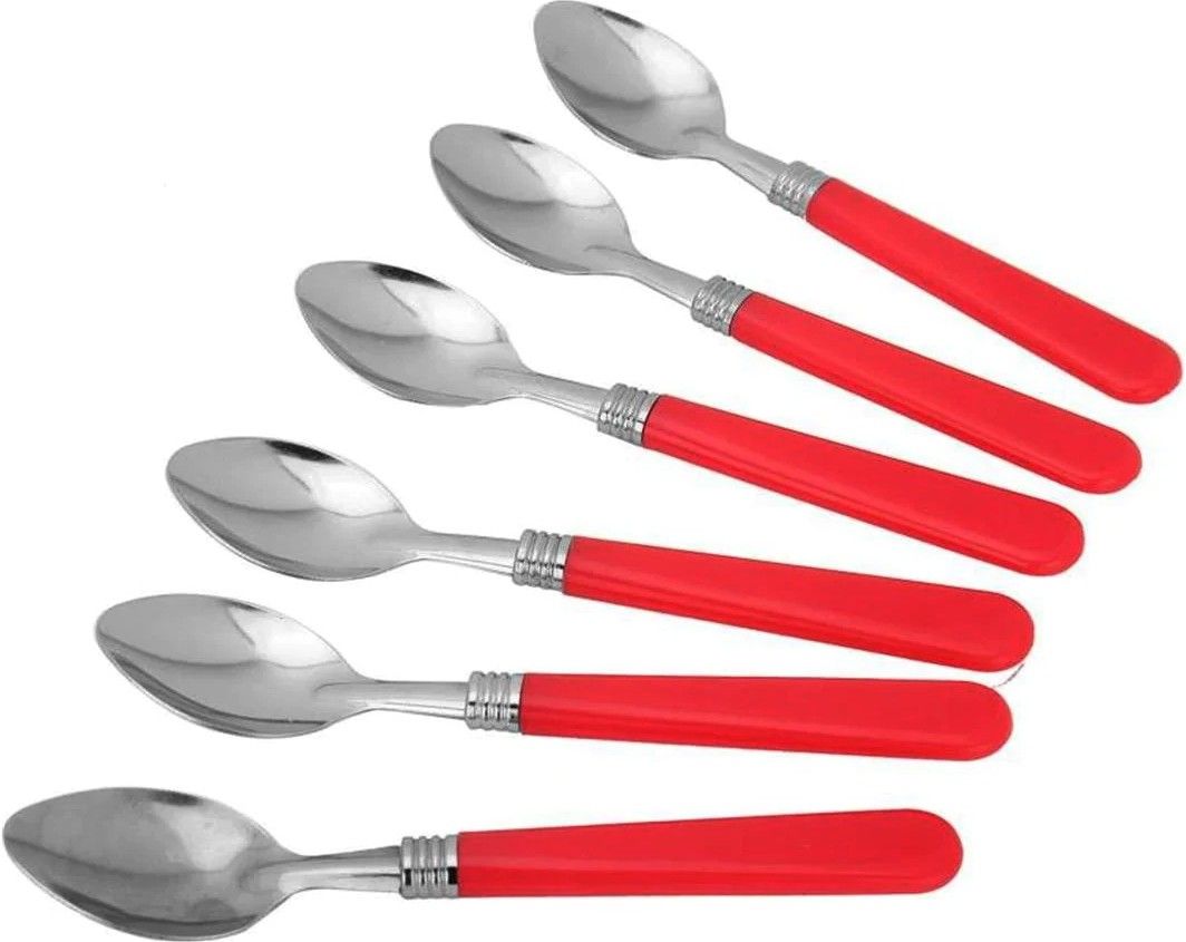 Table Spoon red Plastic Spoon 6-Pieces Set for Kitchen and Dining Table Steel Steel, Plastic Tea Spoon, Coffee Spoon, Soup Spoon, Table Spoon, Tea Spoon Set-image-33