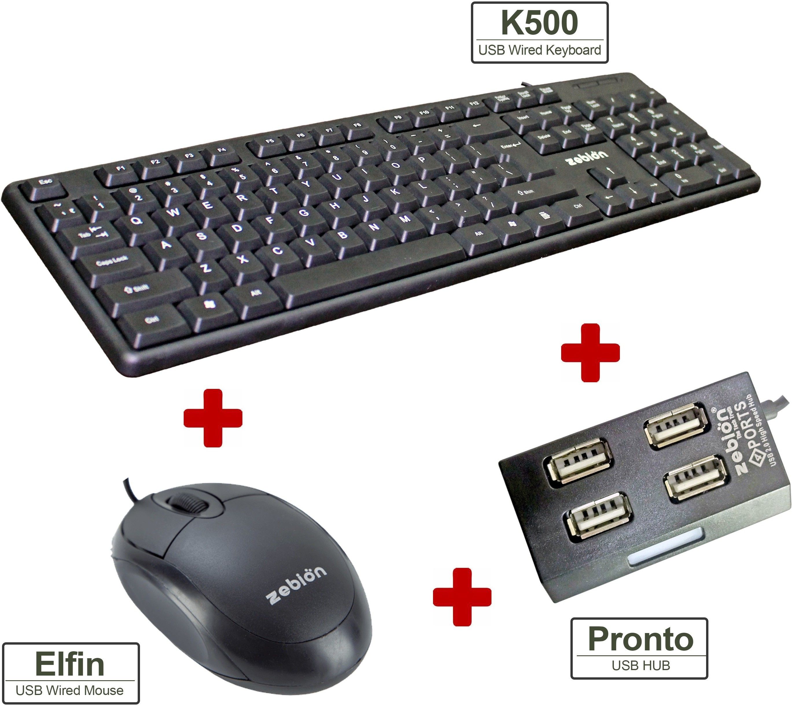 zebion K500 keyboard + Elfin Mouse + Pronto 31 USB HUB Combo Set-image-37