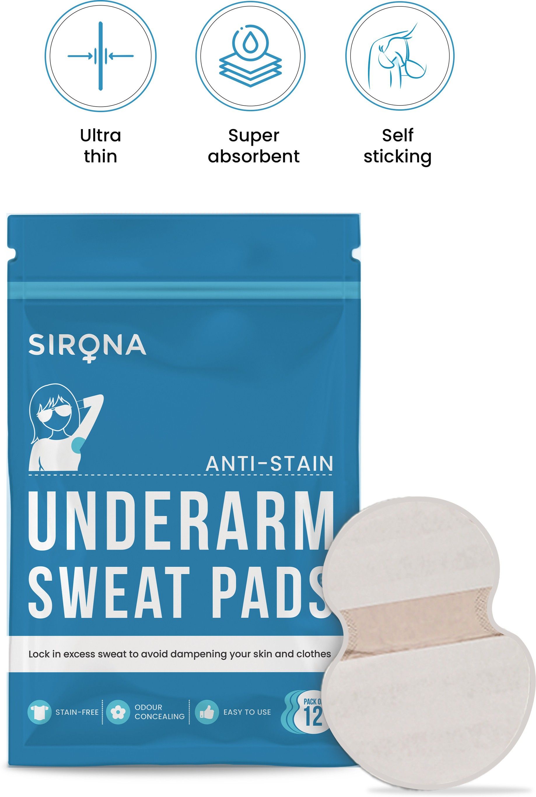 Under Arm Sweat Pads (12 Pads - 1 Pack) Sweat Pads