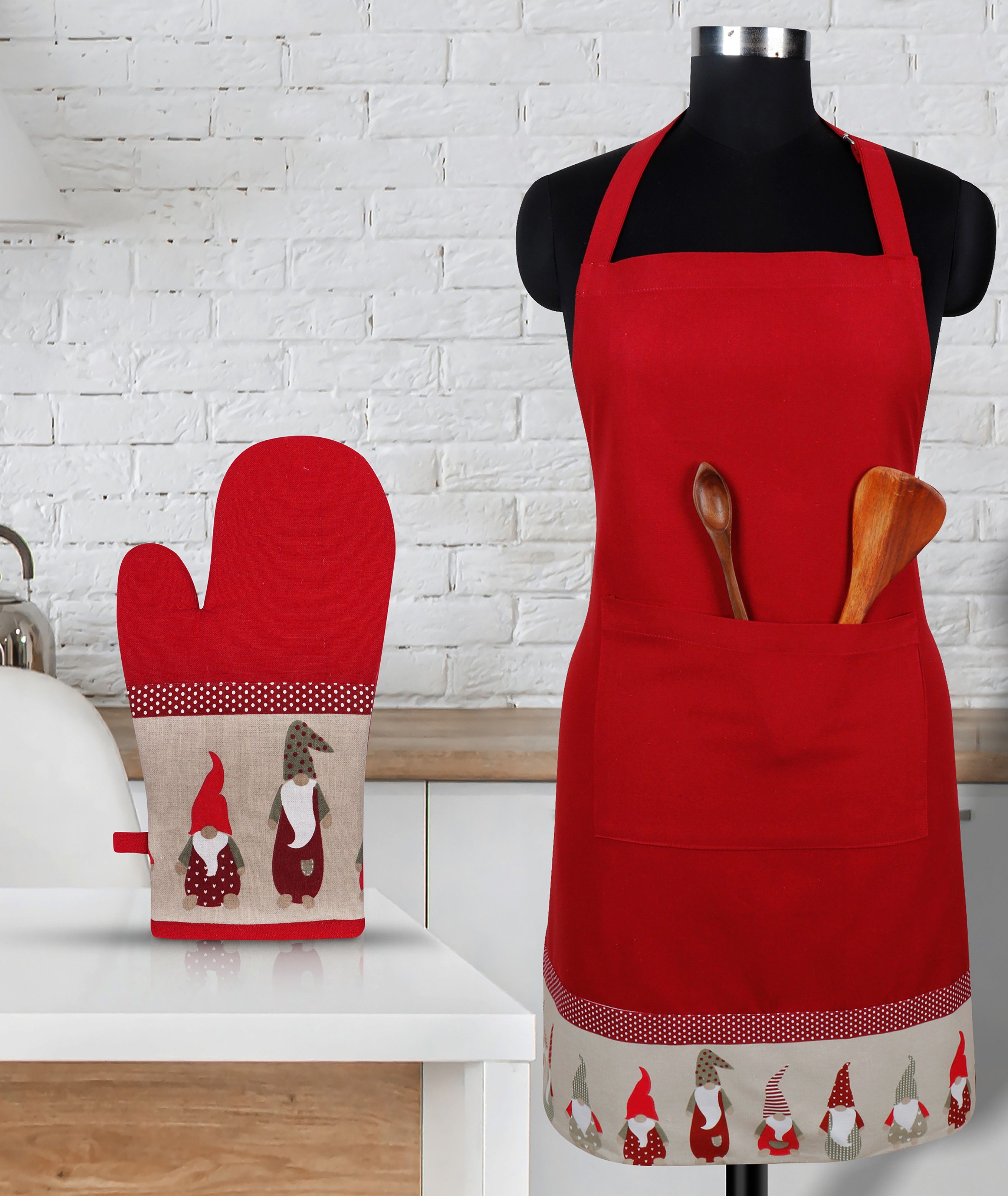 peperhomia Red Cotton Kitchen Linen Set-picture-21