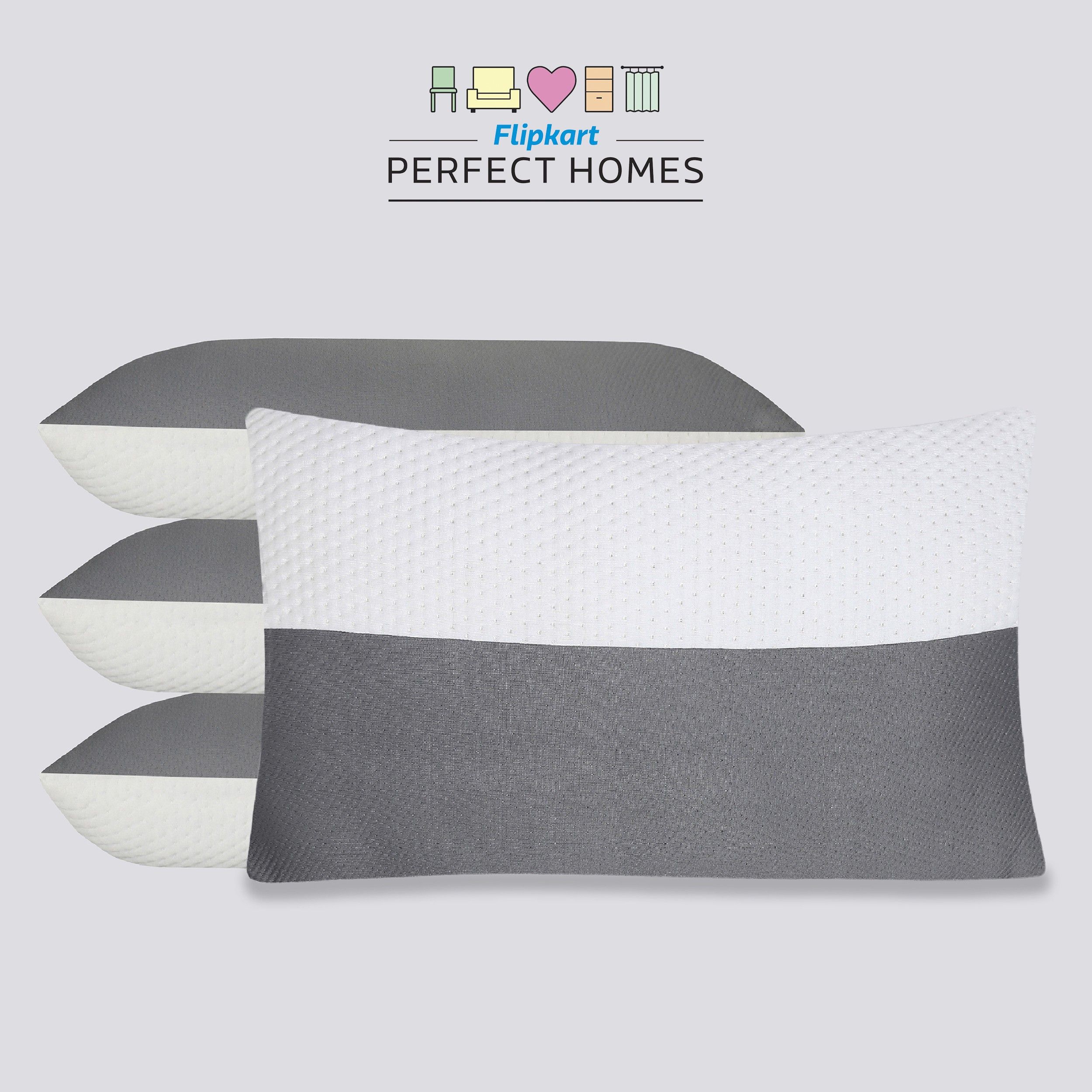 Home & furnish Microfibre Geometric Sleeping Pillow Pack of 4