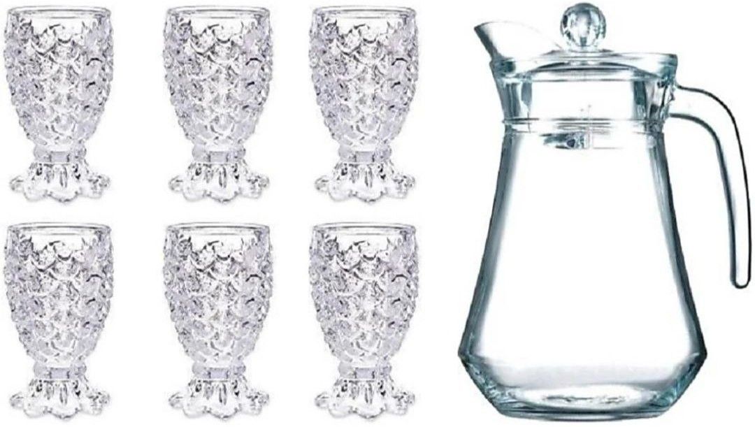 Imported Crystal Glass Jug (1.3 L) 6 Glass (200 ml)(pack of 7) Jug Glass Set Jug Glass Set