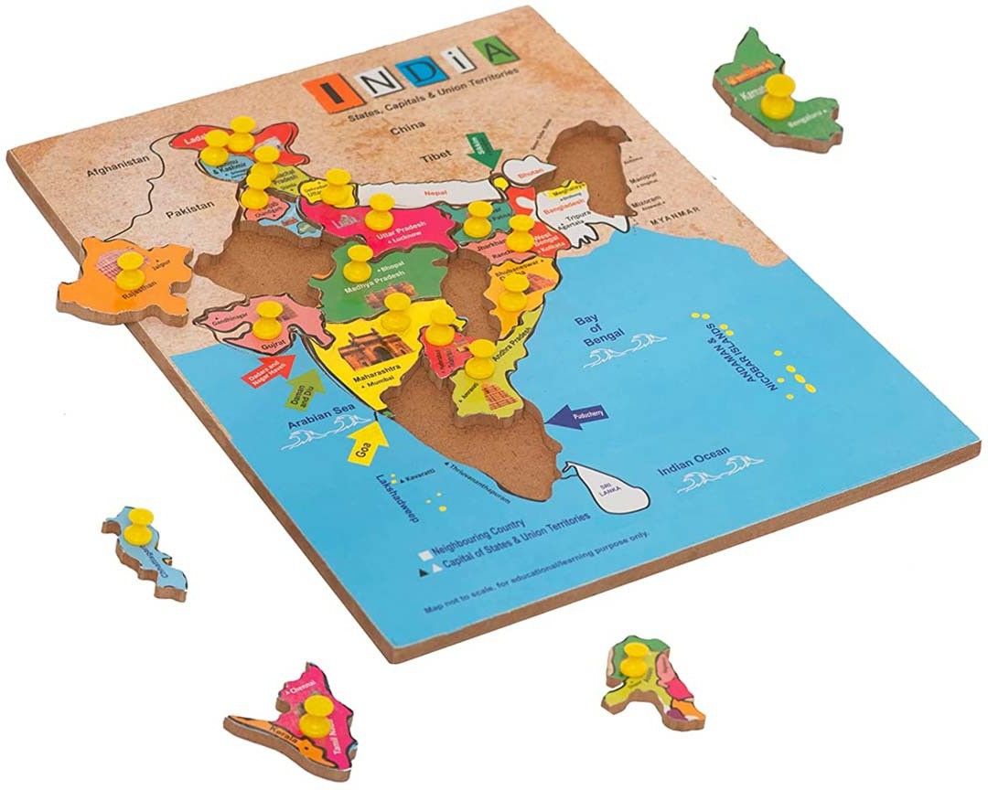 Map Of India Educational Puzzle For Kids India map with states Wooden Board-image-2