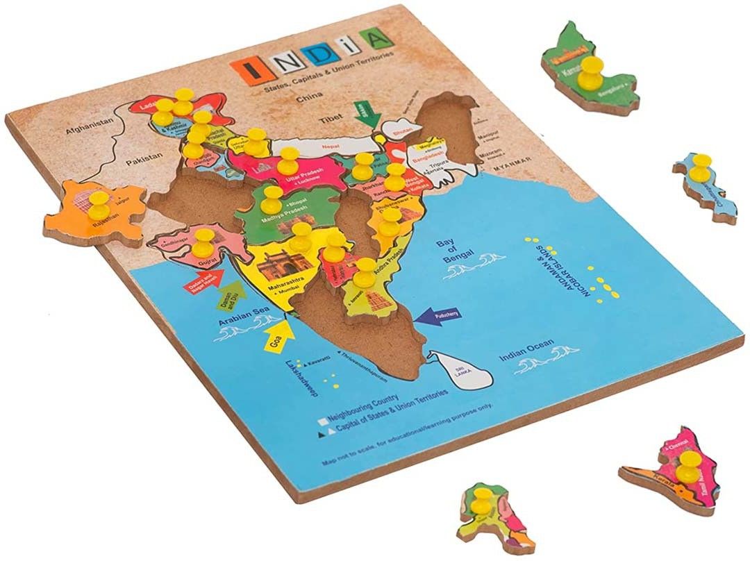 poktum Indian Map Wooden Puzzle for Kids Fun and Learning, India Map Wooden Puzzles-picture-28