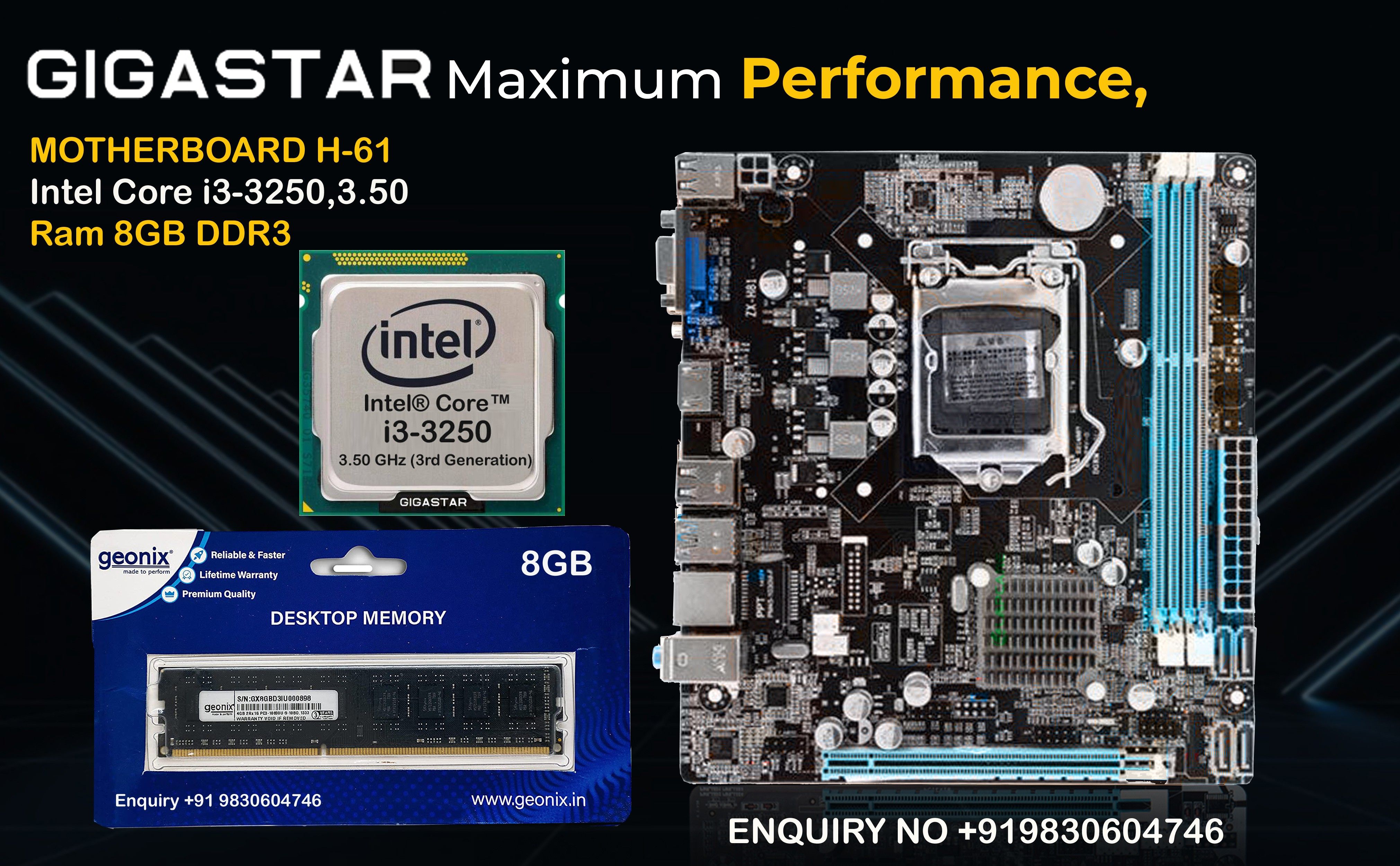 GIGASTAR I3 3250,3.50Ghz,8GB Ram, H61 Combo Motherboard