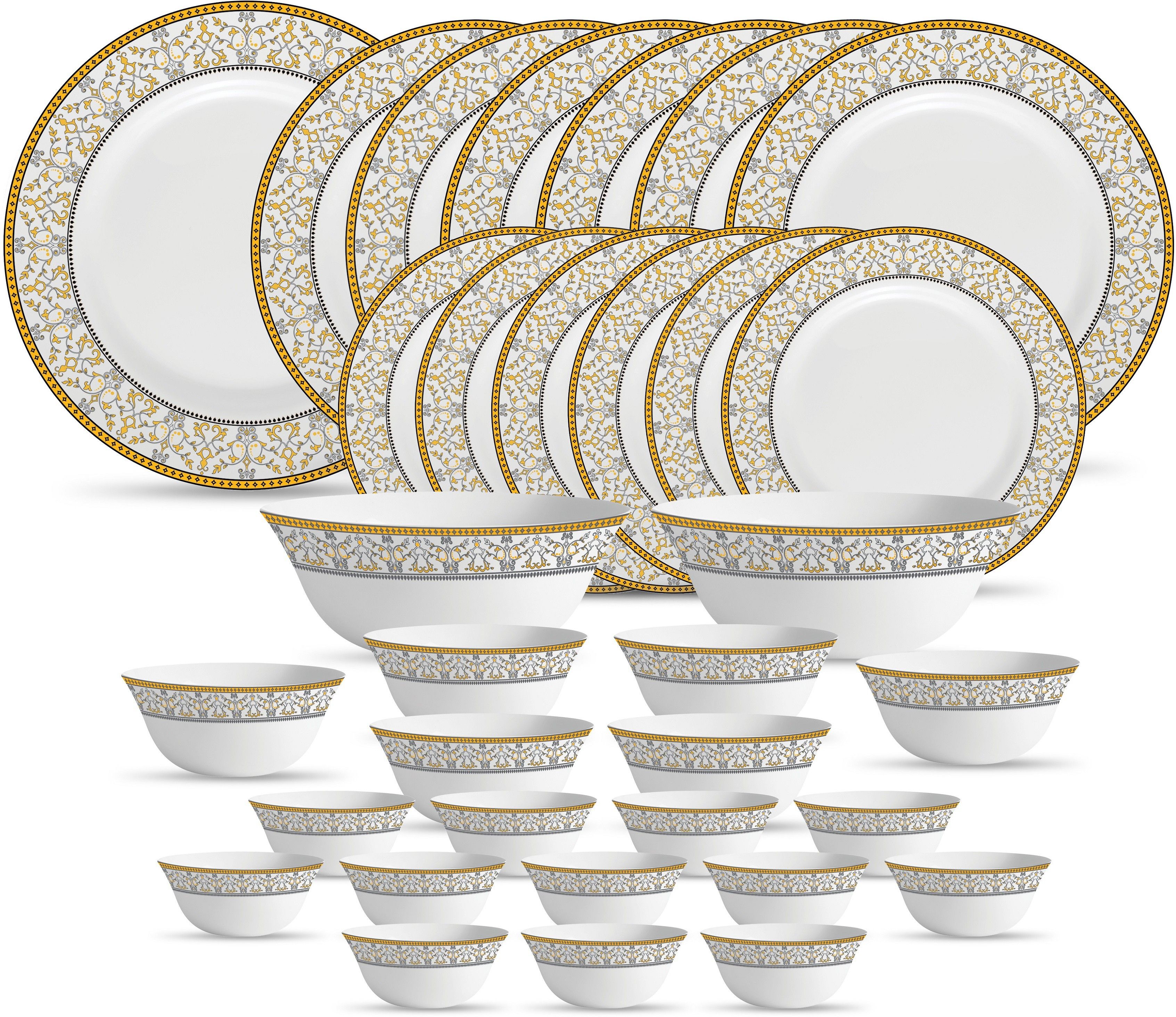 Pack of 33 Opalware Sovrana Collection Moraccan Gold Dinner Set-image-21