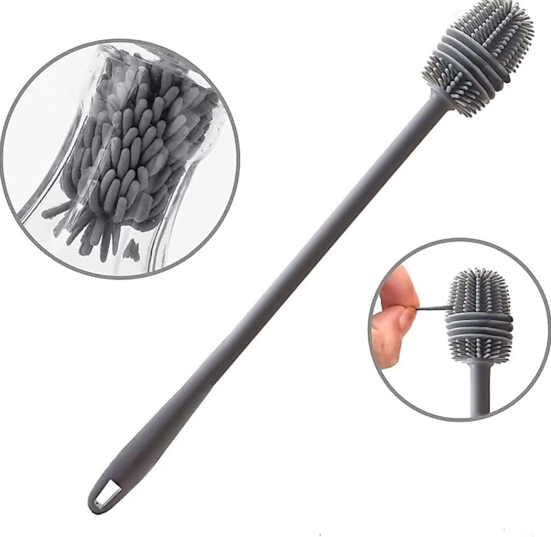 Baby Water & Feeding Bottle Cleaning Brush, Silicon Flexible 33 cm long handle-image-18