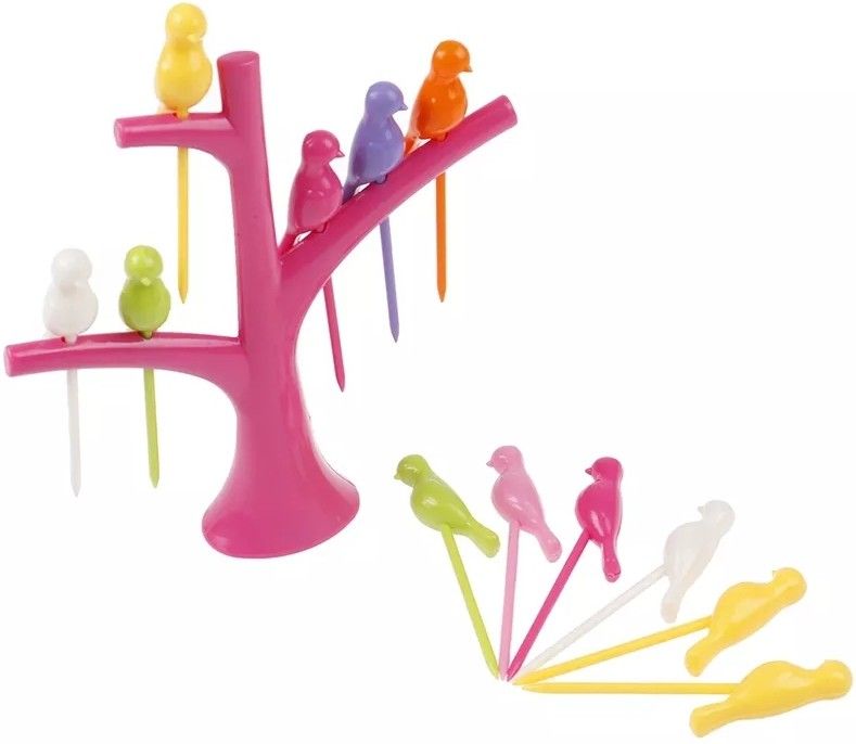 Birds Fork Tree shape (6 Pieces Bird Fork With Tree) Disposable Plastic Fruit Fork, Salad Fork, Baby Fork-image-28