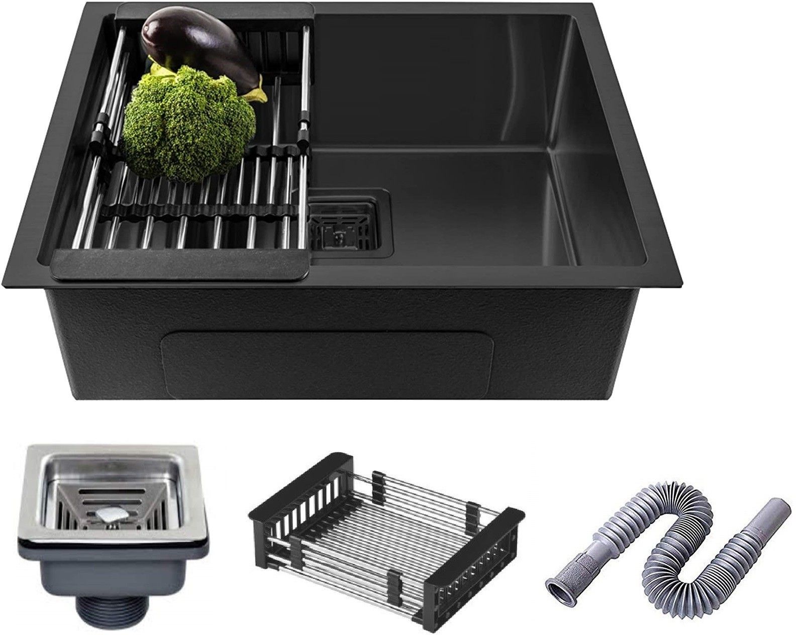 Single Bowl Handmade Kitchen Sink 24" X 18" X 10" Sound Proof Stainless Steel Mat Finish Black MG_18 Vessel Sink-image-46