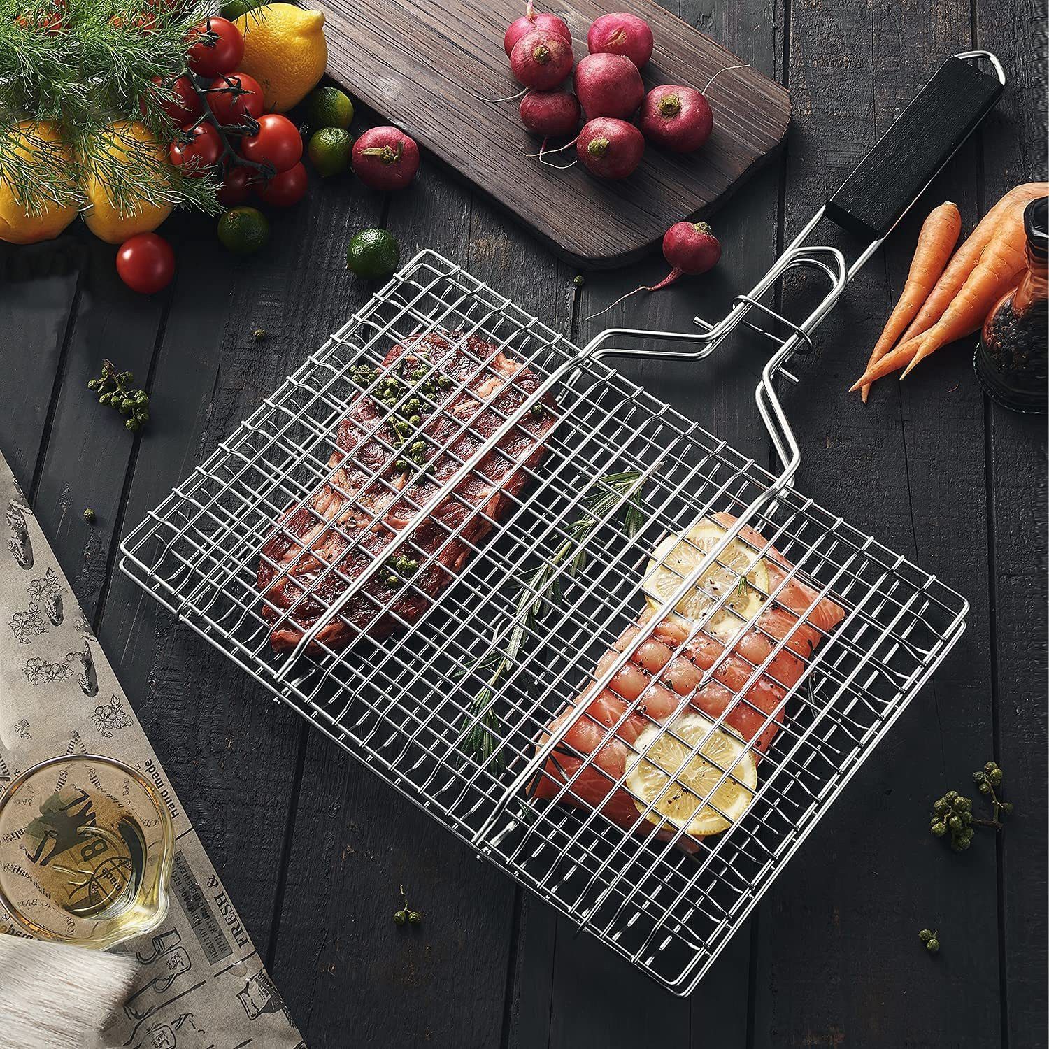Portable Barbecue Roast Grilling Tray BBQ Grill Net Basket 1 kg Roaster