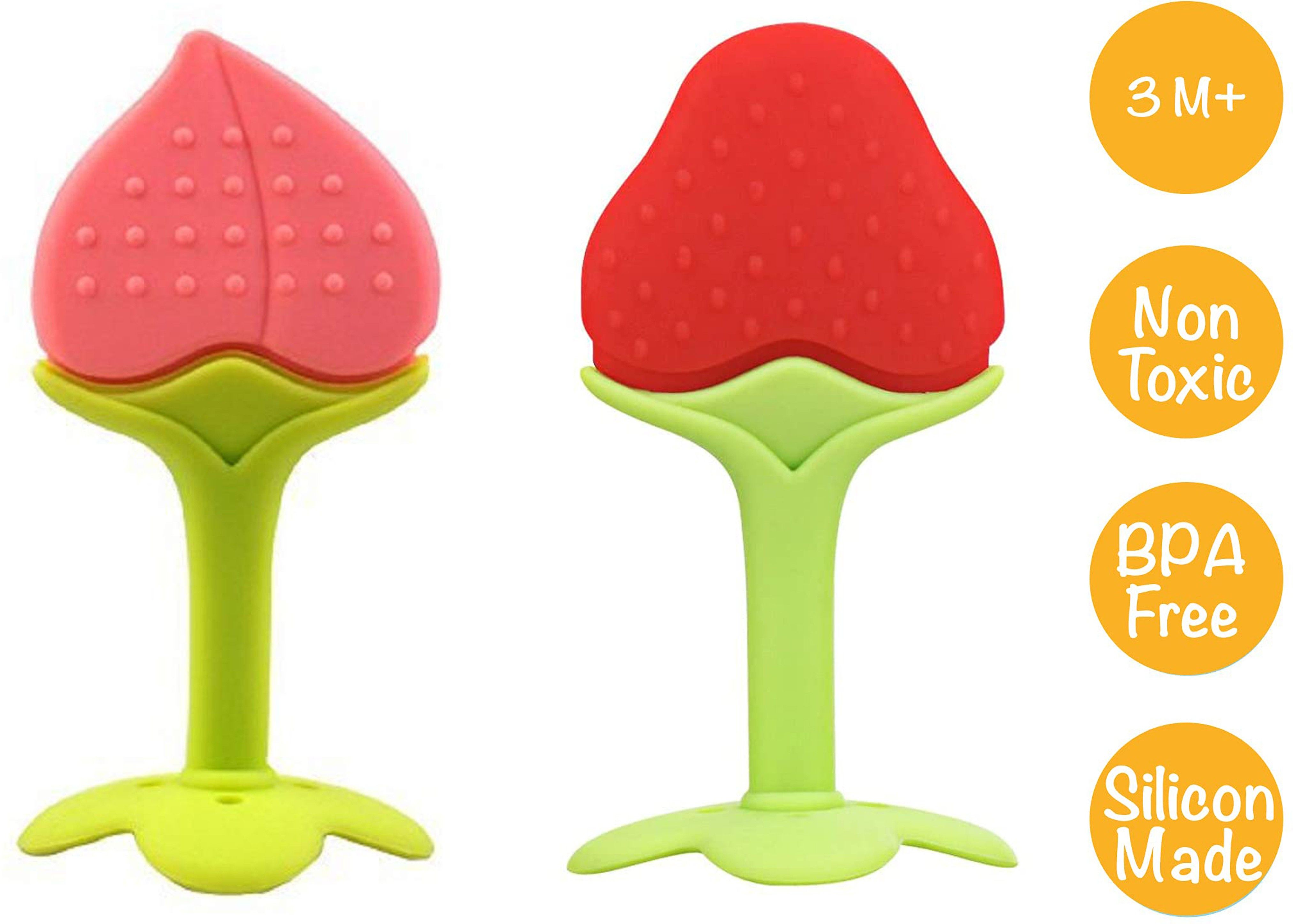 Silicone BPA Free Fruit Shape Teethers for Baby/Infants (Peach & Strawberry) Teether