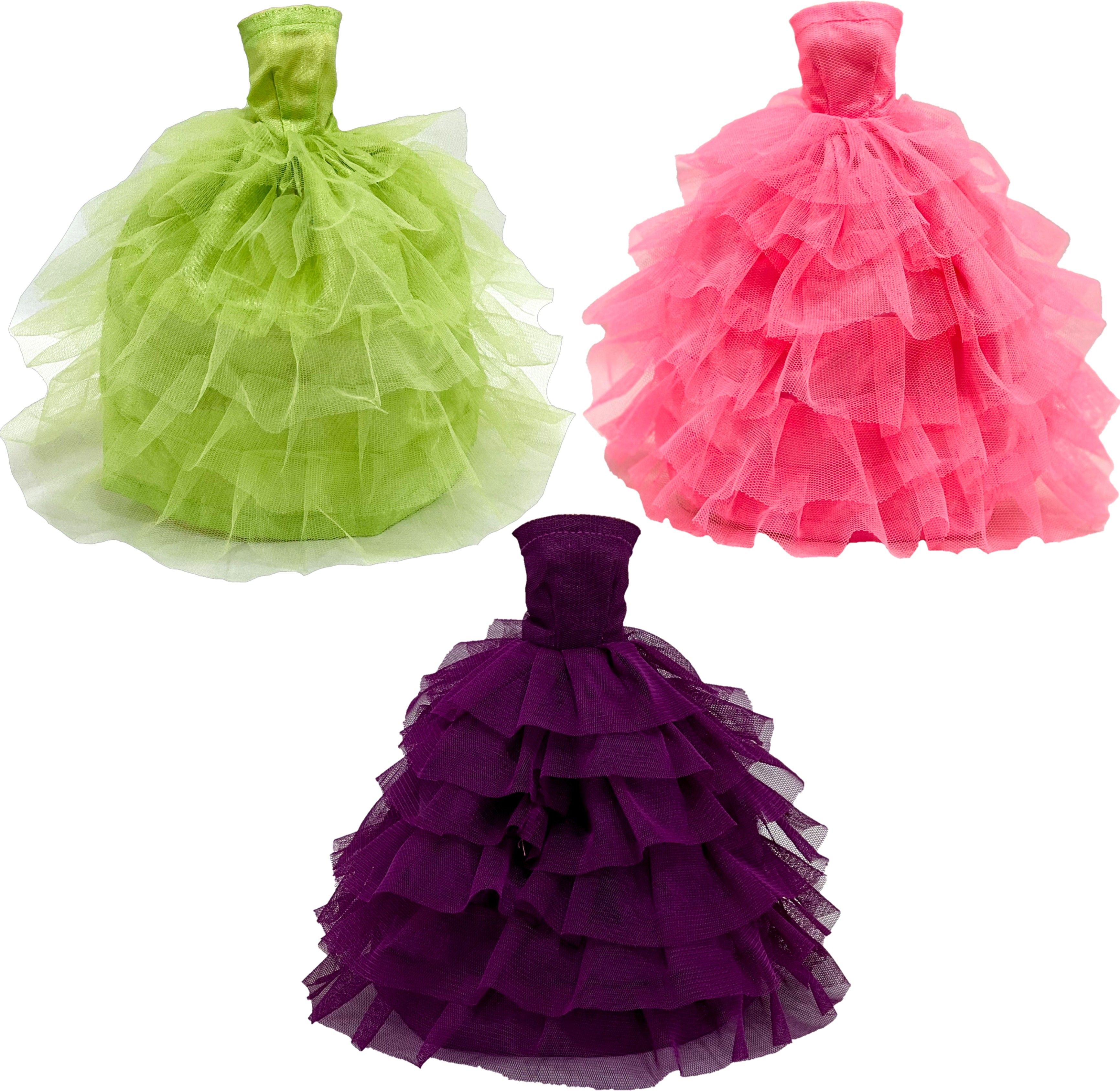 - Handmade Clothes Frock For Dolls [Pack of 3 - Green/Pink/Purple]