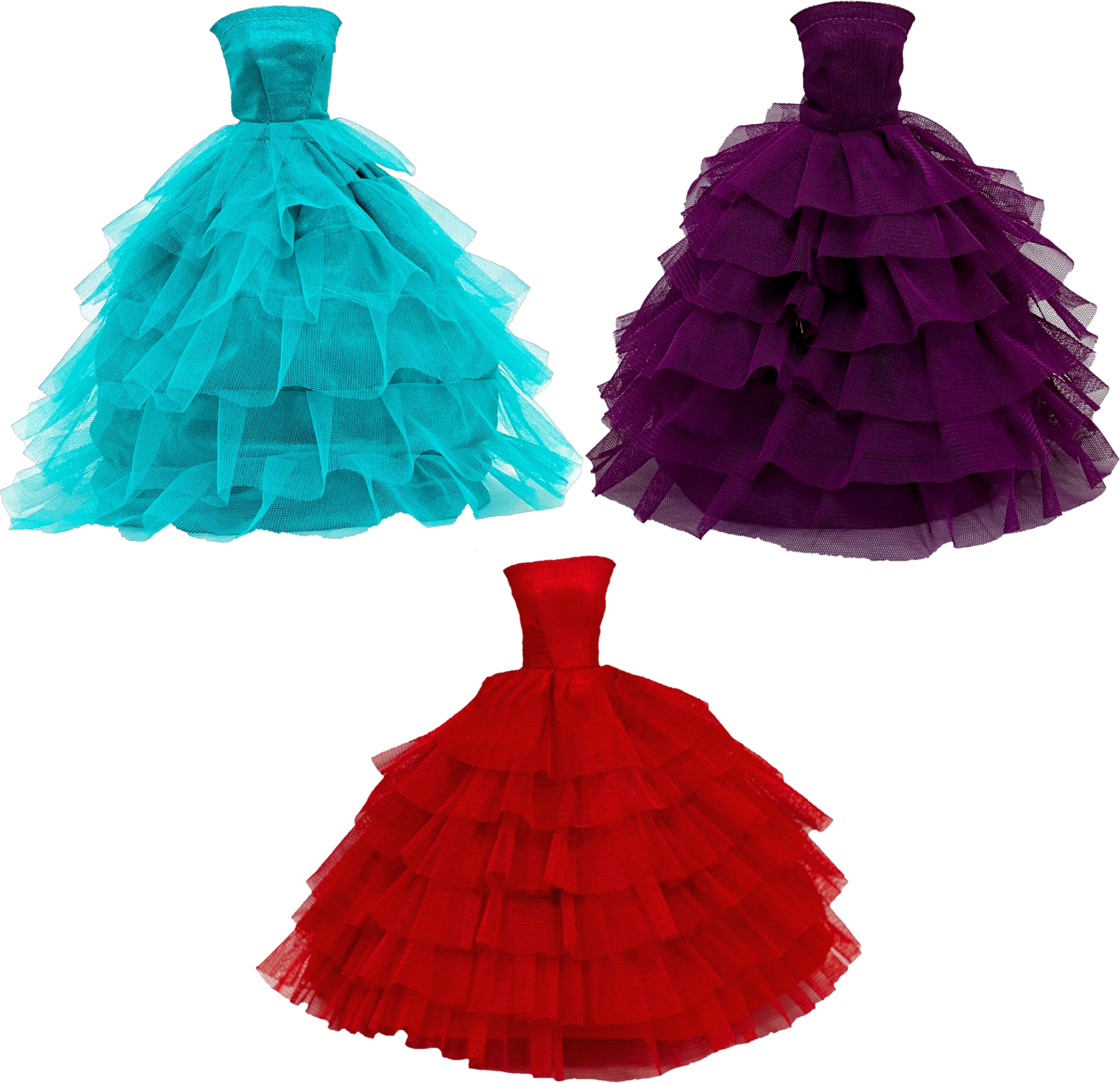 - Handmade Clothes Frock For Dolls [Pack of 3 - Blue/Purple/Red]