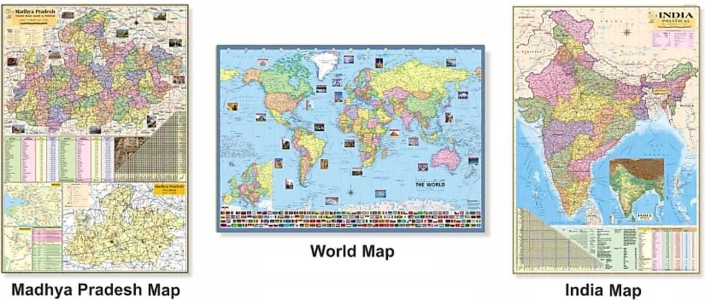 npn (Pack of 3 MAPS) MADHYA PRADESH STATE POLITICAL ENGLISH MAP, INDIA POLITICAL ENGLISH MAP. AND WORLD POLITICAL ENGLISH Map Size : 100x70 Centimeter (40"x28" inch). With Important Fact and Figure. Ideal Map For Aspirant of UPSC , PCS , SSC , RAILWAY Exam and Other Competitive Exam Paper Print-picture-10