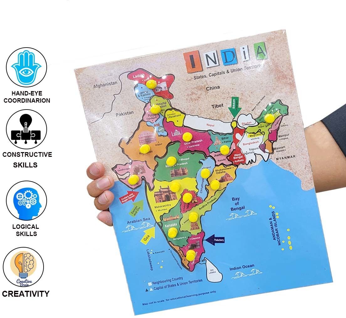 India Map Wooden Puzzle Learning Educational Board States-image-1
