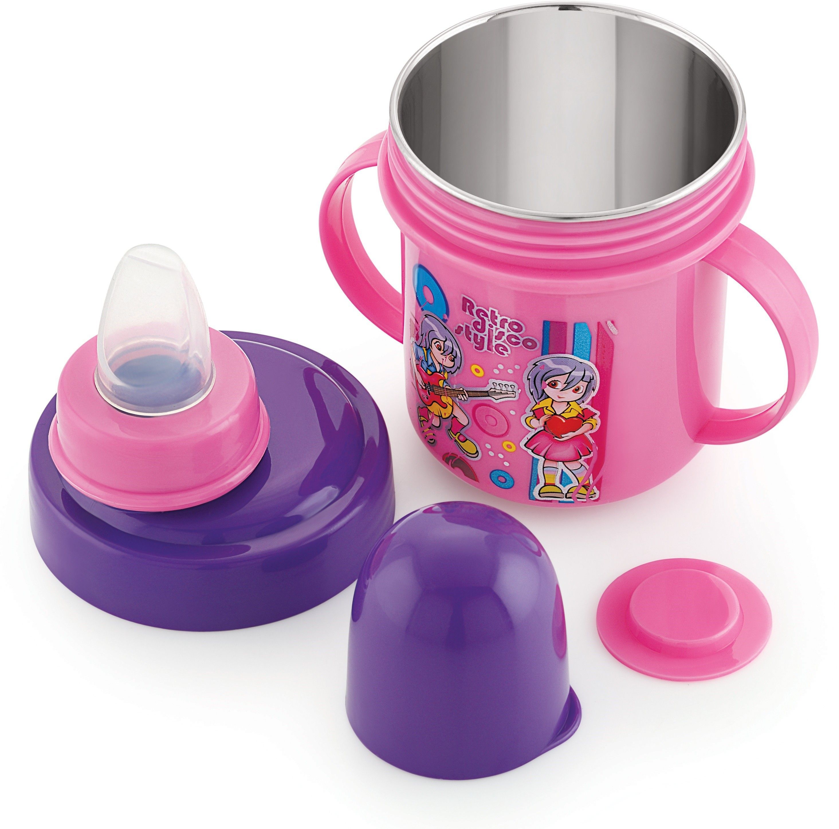 miss & chief Stainless Steel Plastic Baby Spout Sipper Cup for Kids Age 3-18 Months-(250ml)-picture-4
