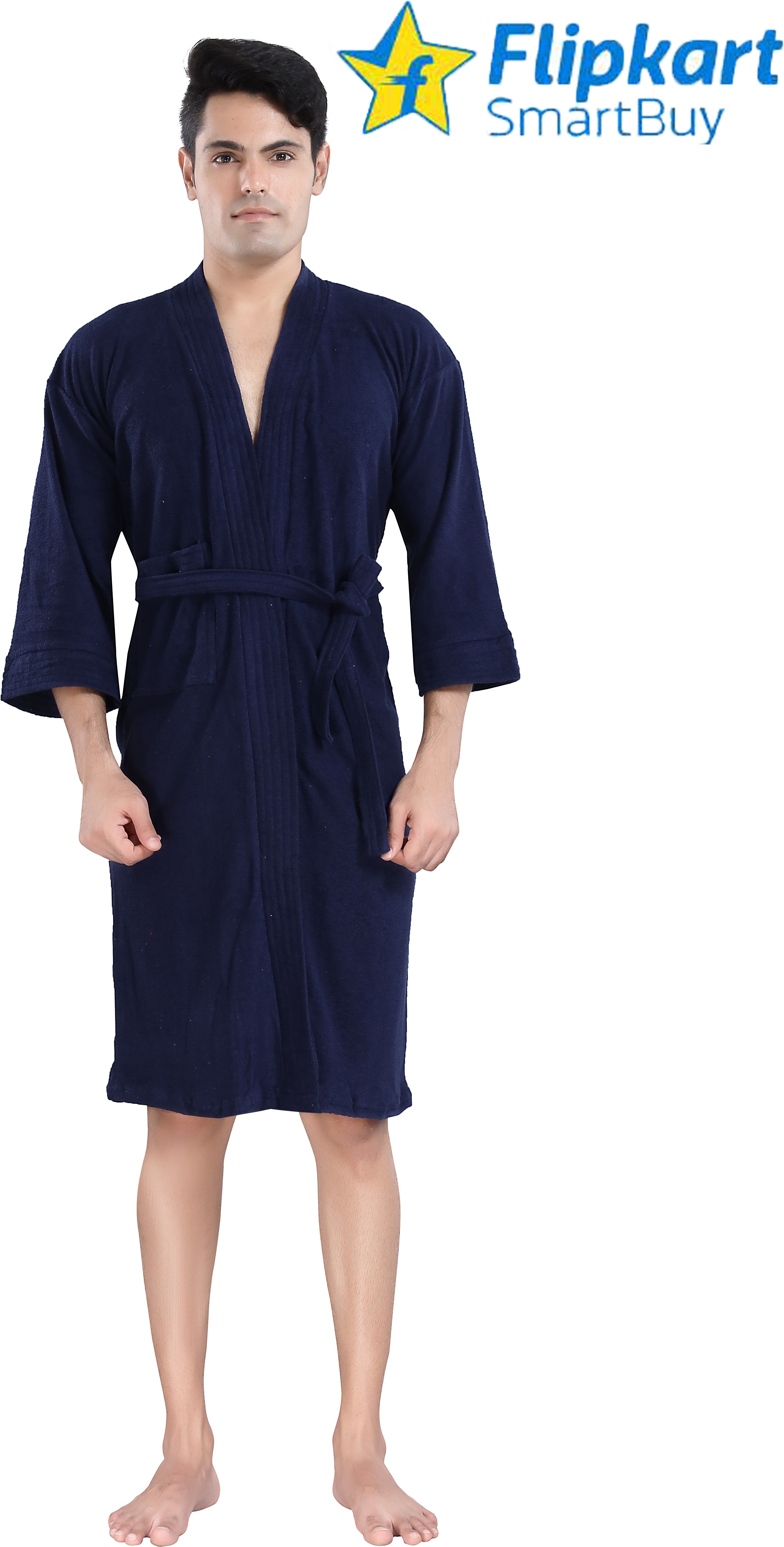 flipkart smartbuy Navy Blue Medium Bath Robe-picture-23