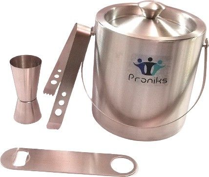 proniks 1.5 L Steel Bar Accessories Ice Bucket with Ice Tong and Peg Measure for Mini Bar and Home Ice Bucket-picture-17