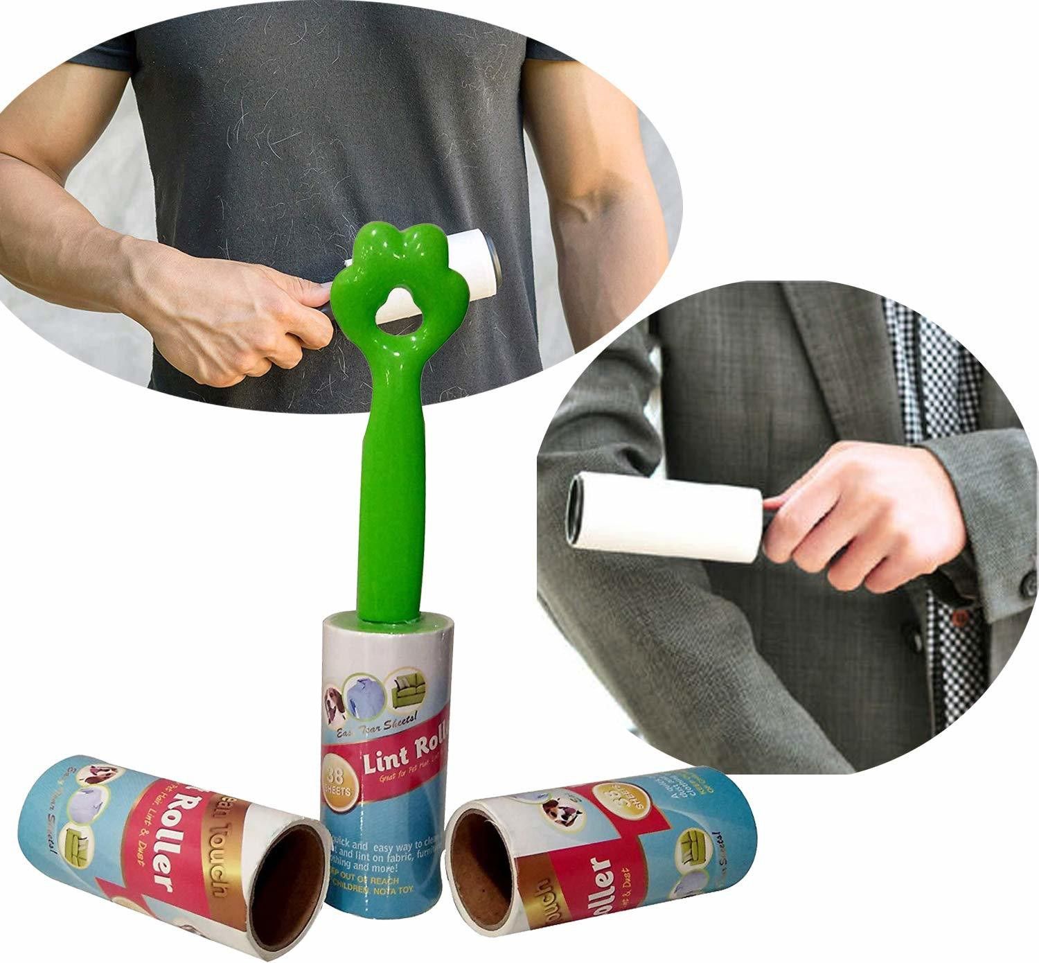sage square Portable Pet Hair Dust & Lint Remover Professional Grade Adhesive 2 Extra Rolls Curry Comb for Dog & Cat-picture-48
