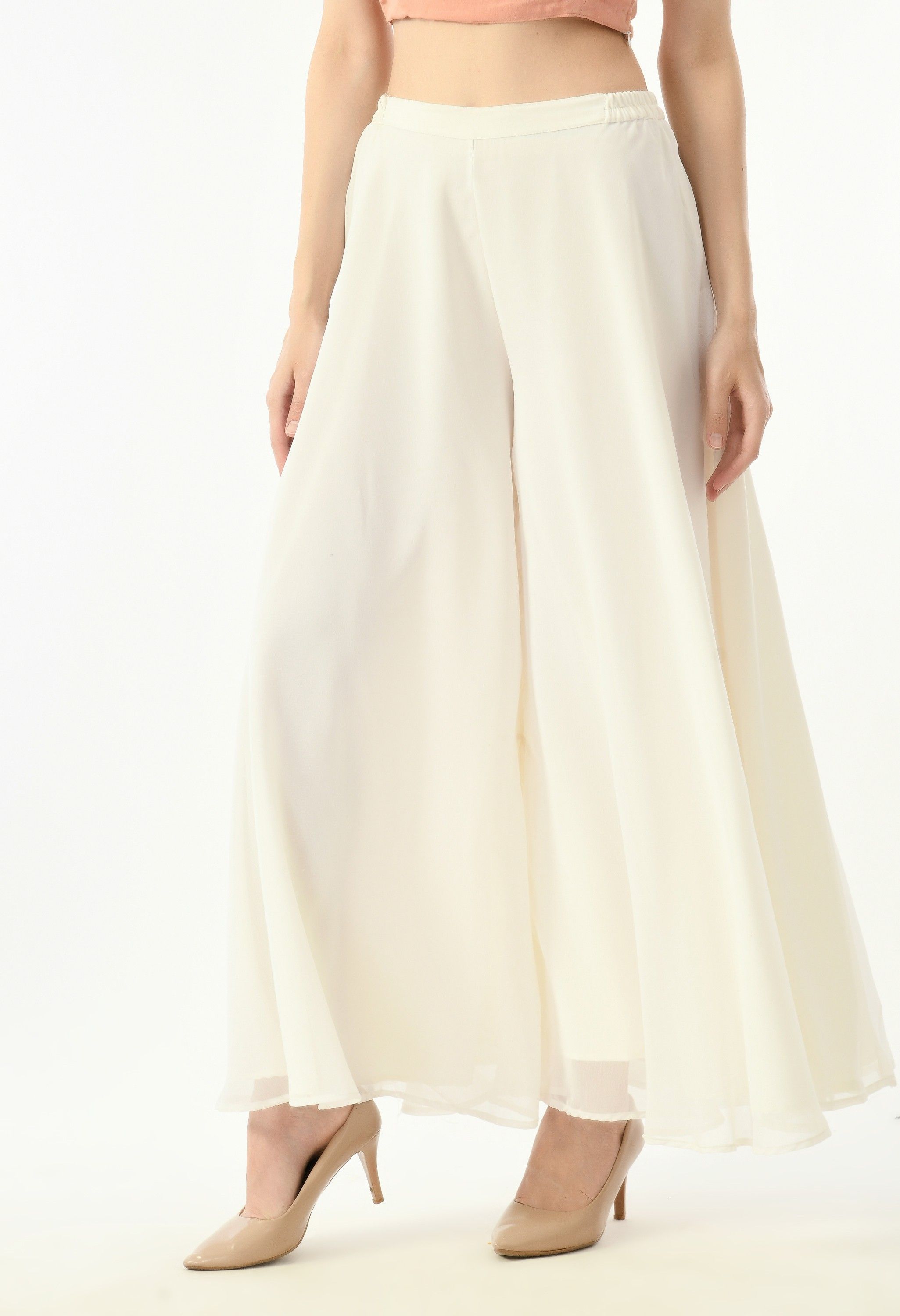 Women Regular Fit White Georgette Trousers-image-43