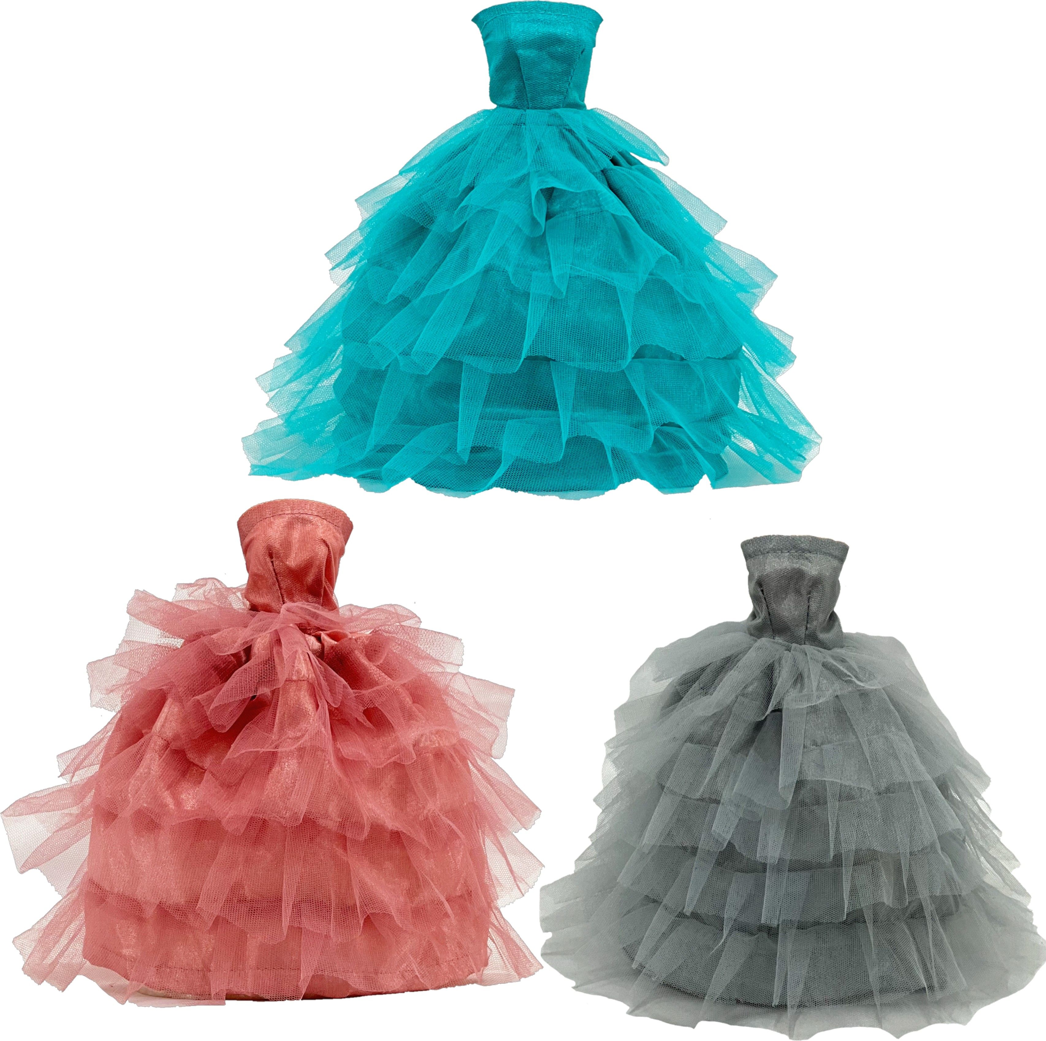 mini gifts - Handmade Clothes Frock For Dolls [Pack of 3 - Blue/Copper/Grey]-picture-15