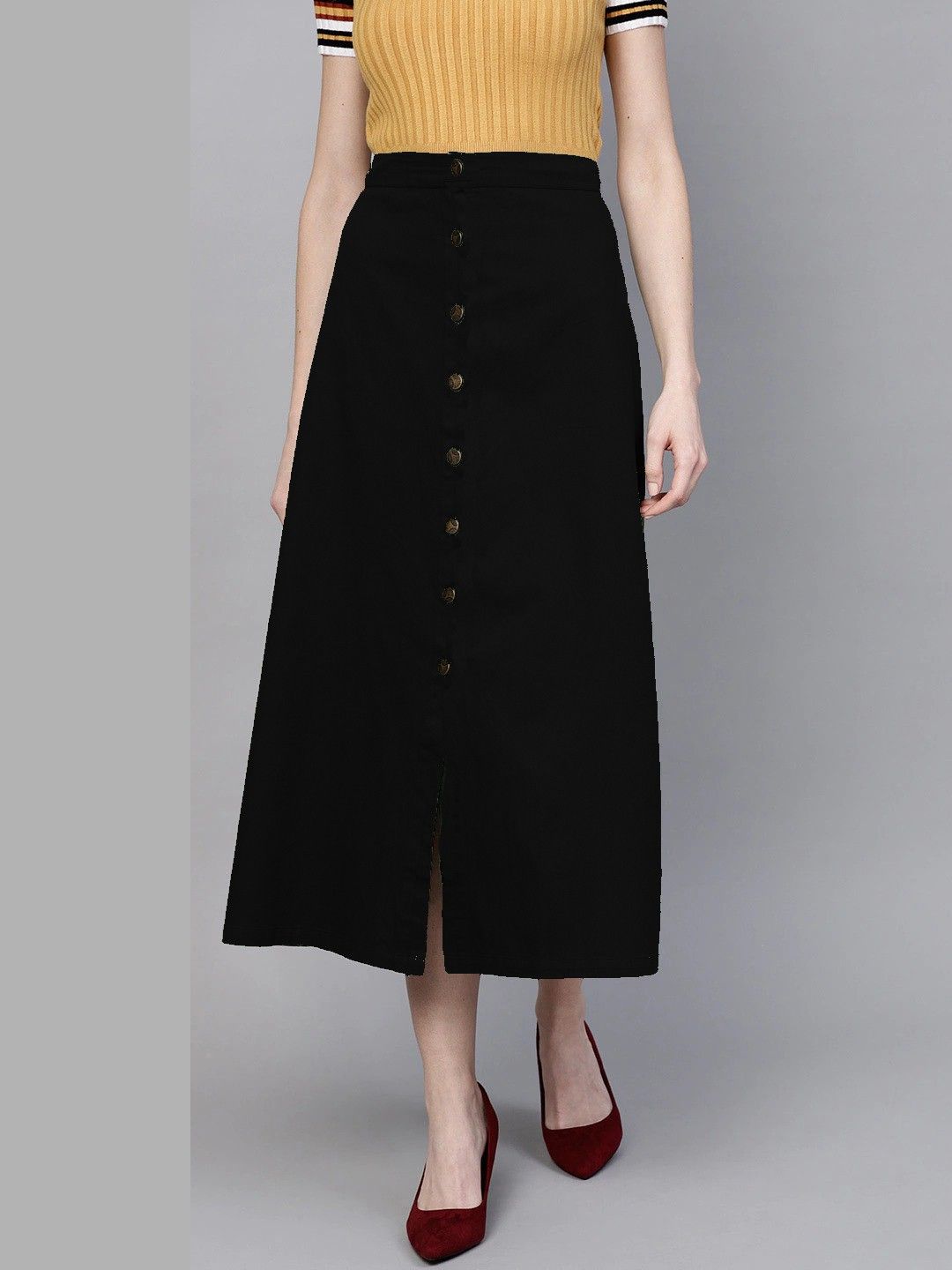 kh enterprise Women Solid, Embellished Regular Black Skirt-picture-21