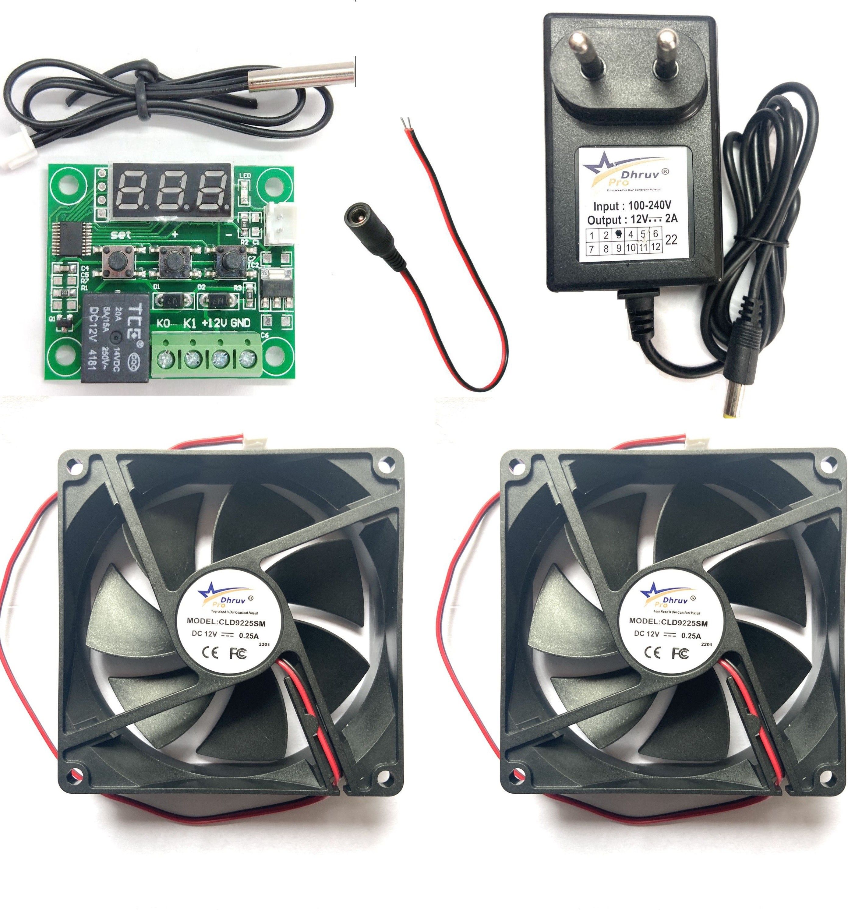 dhruv-pro Combo Of W1209 + 12v 2Amp Adapter + 2 Piece 3.5 inch fan For Diy Incubator Electronic Components W1209 thermostat Temperature Sensor and Controller Electronic Hobby Kit-picture-11