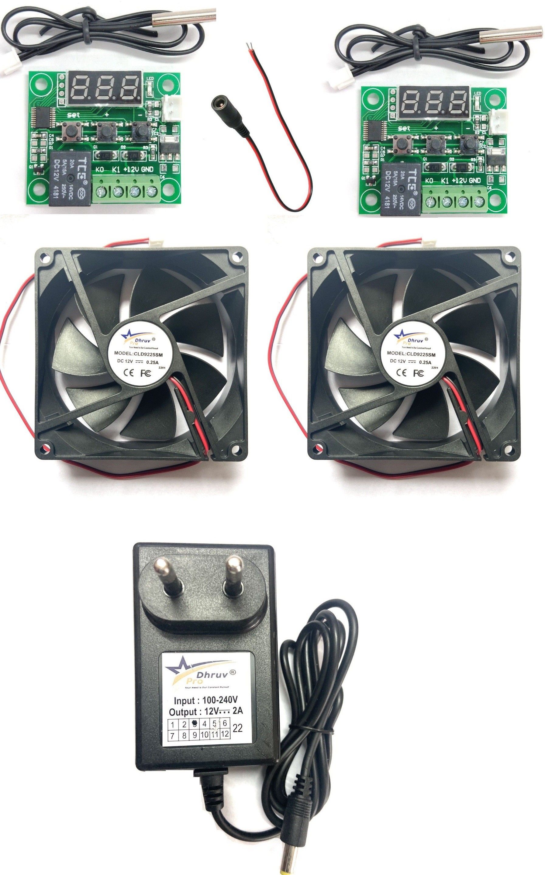 dhruv-pro Combo Of 2 W1209 + 12v 2Amp Adapter + 2 Piece 3 inch fan For Diy Incubator Electronic Components W1209 thermostat Temperature Sensor and Controller Electronic Hobby Kit-picture-33