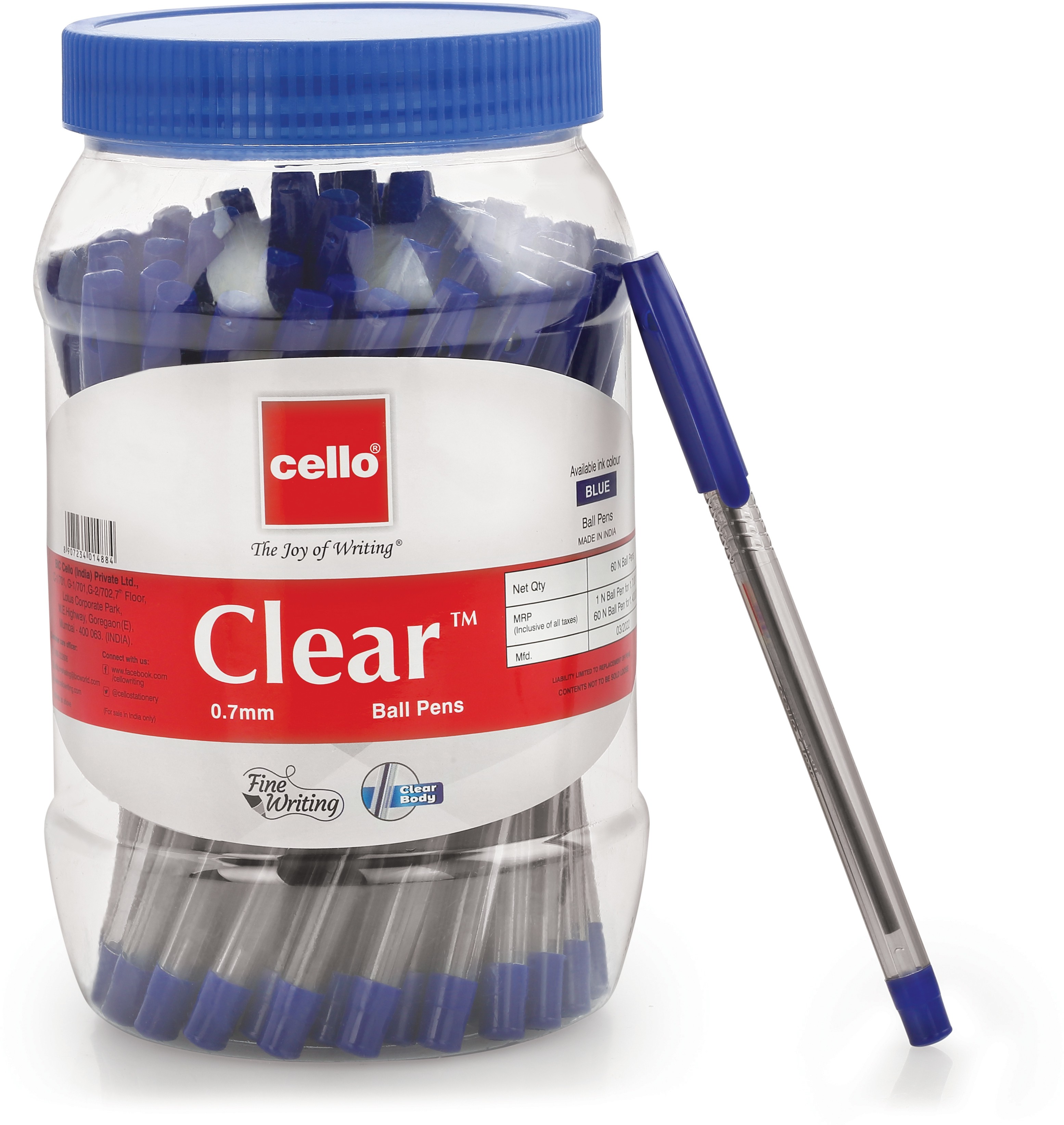 Cello Clear Jar of Ball Pen (Pack of 60, Blue)