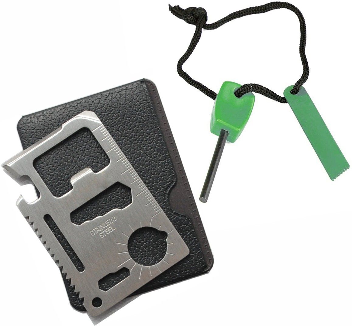 DSTECHBAR Card Tool with Fire Starter Pocket Tool Emergency Survival Tool Camping (Combo) Can Opener, Fire Starter, Knife, Multi Tool, Pocket Knife, Survival Knife