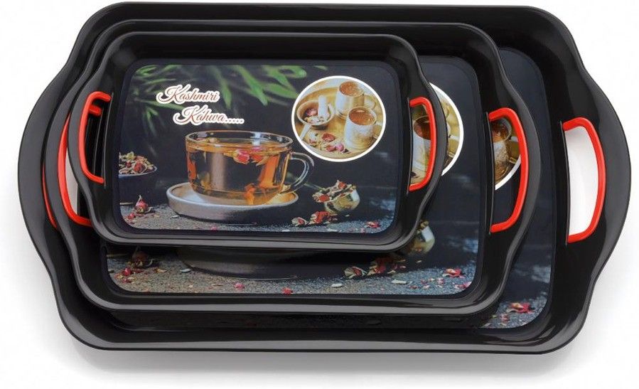 3 Pcs of Different Sized Serving Tray with Rectangular Shape and Printed Design/ Tray-image-8