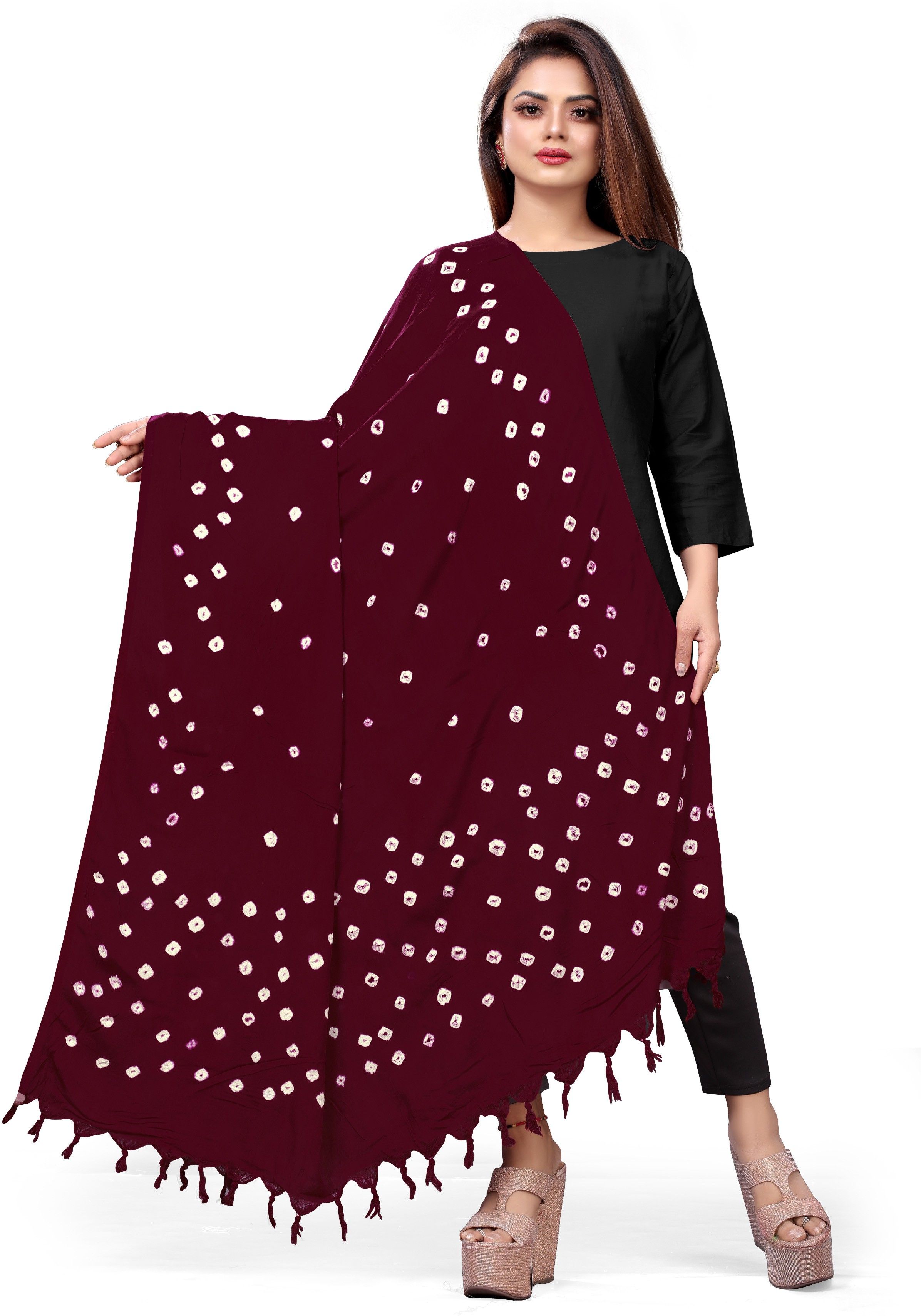 Cotton Silk Printed Maroon Women Dupatta-image-26
