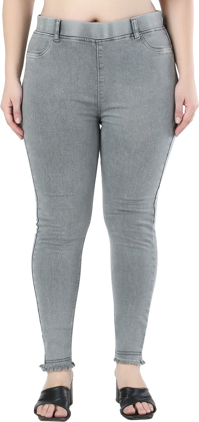 Women Slim Mid Rise Grey Jeans