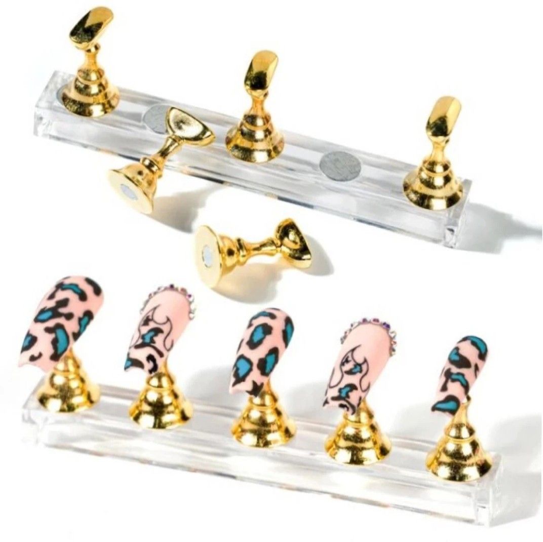 5Pcs Nail Art Gel Polish Practice Display Stand Chess Board Magnetic Tips.