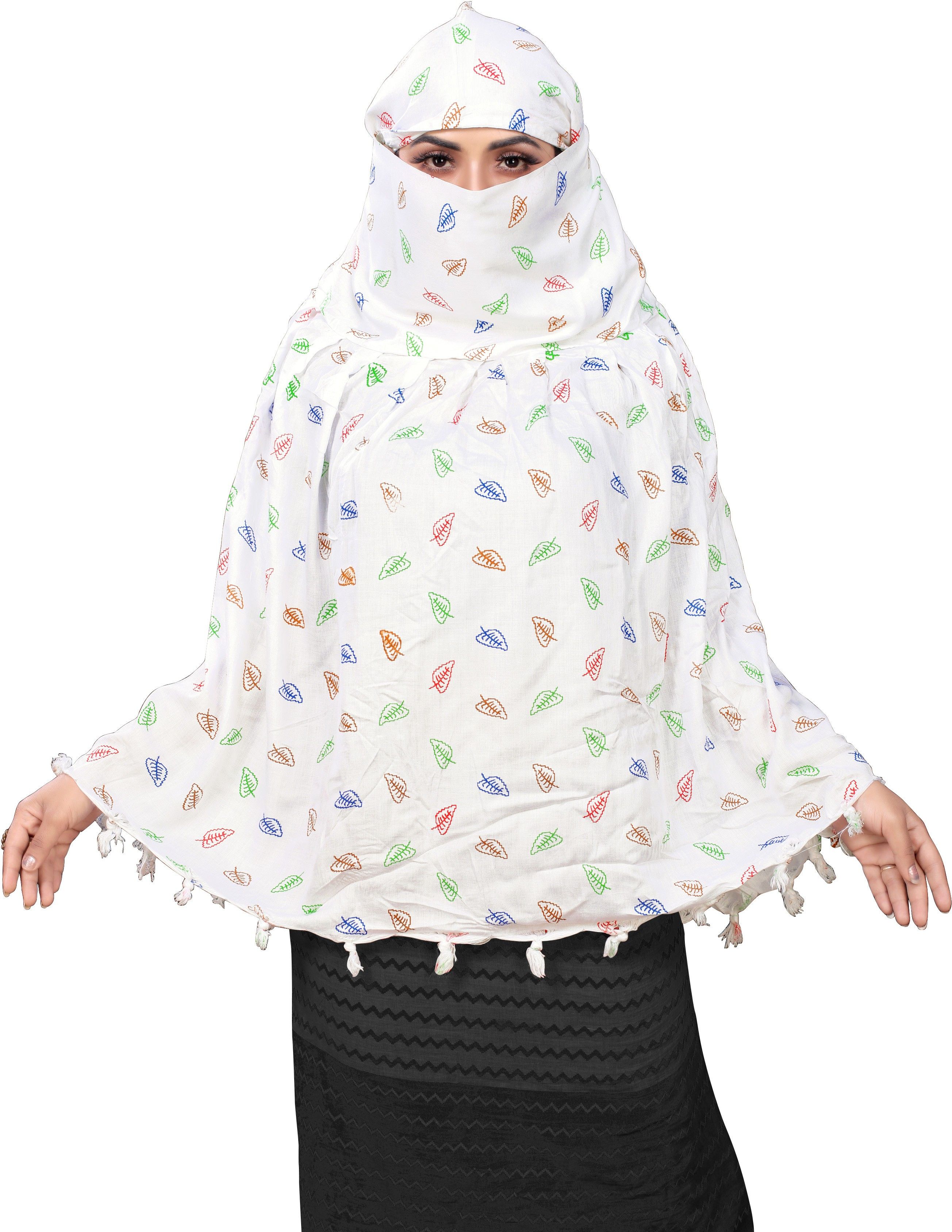 Printed Pure Cotton Women White Fancy Scarf, Stole, Scarf