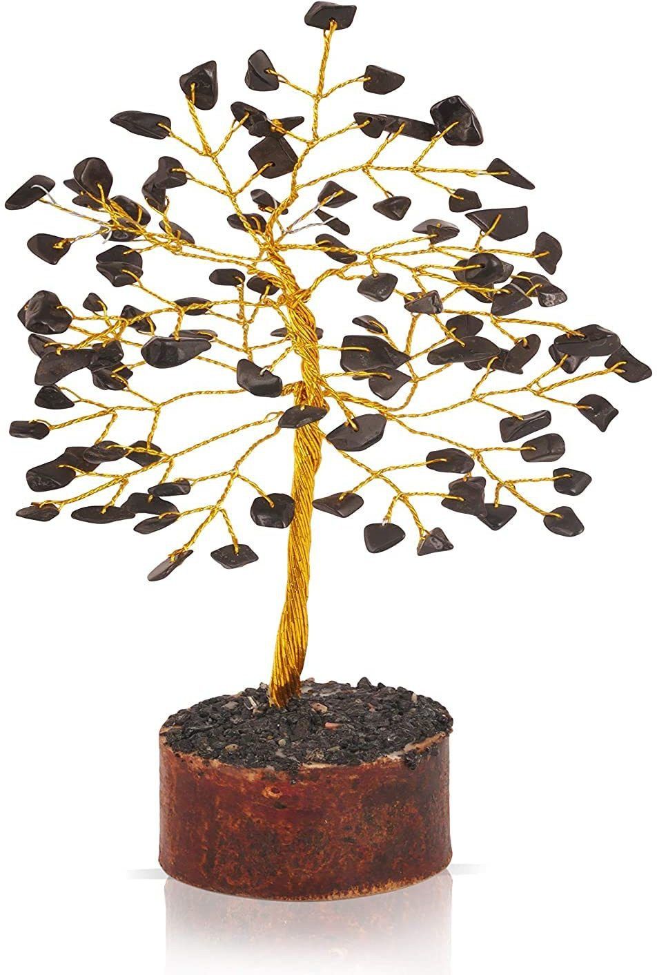 Black Tourmaline Bonsai Money Tree Natural (Size 6-7“100 Beads, Golden Wire) Decorative Showpiece-16 cm-image-36